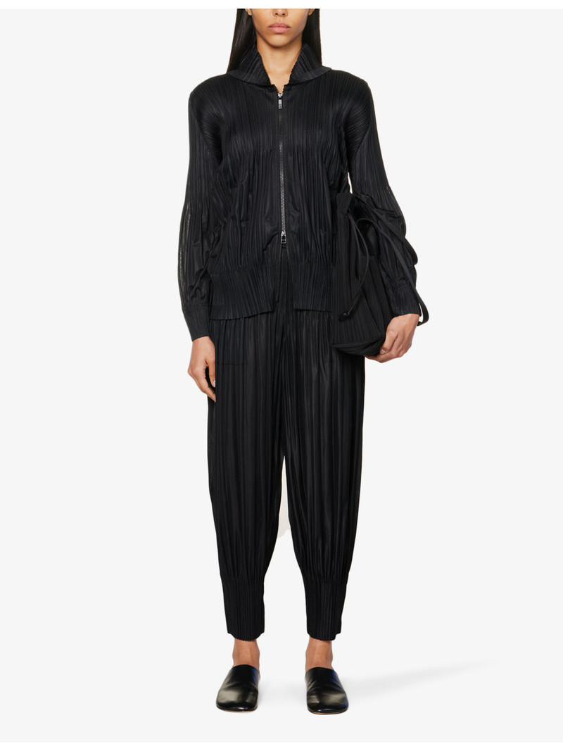 Pleated cropped high-rise knitted jersey trousers 3