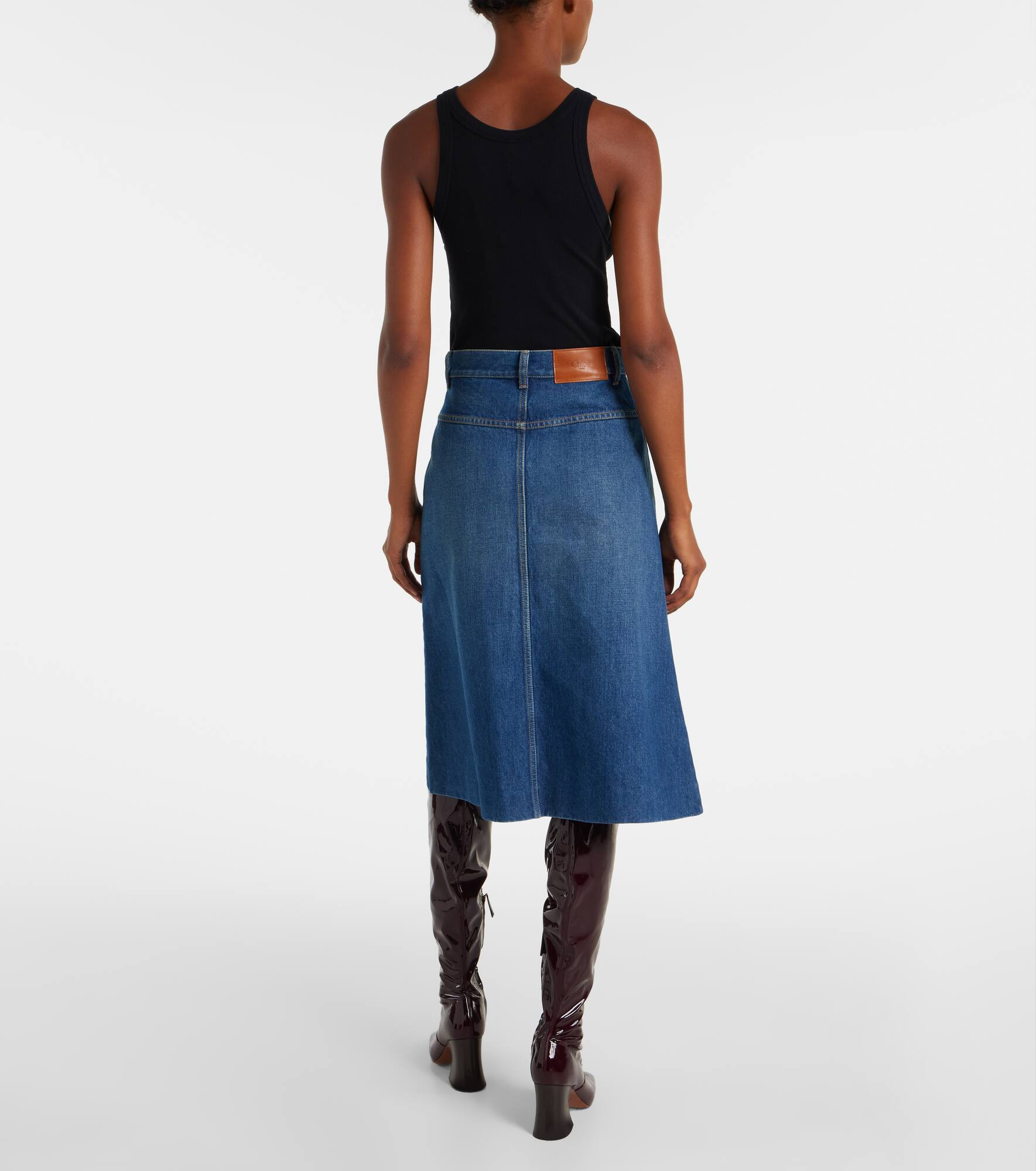 Pleated denim midi skirt - 3