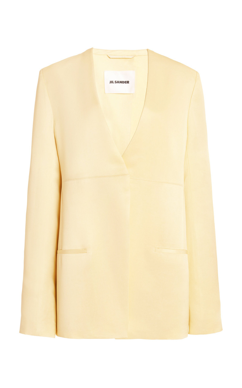 Single-Breasted Collarless Jacket green 1