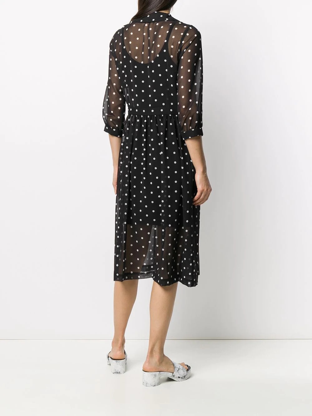 Peter-pan collar polka-dot print midi dress - 4