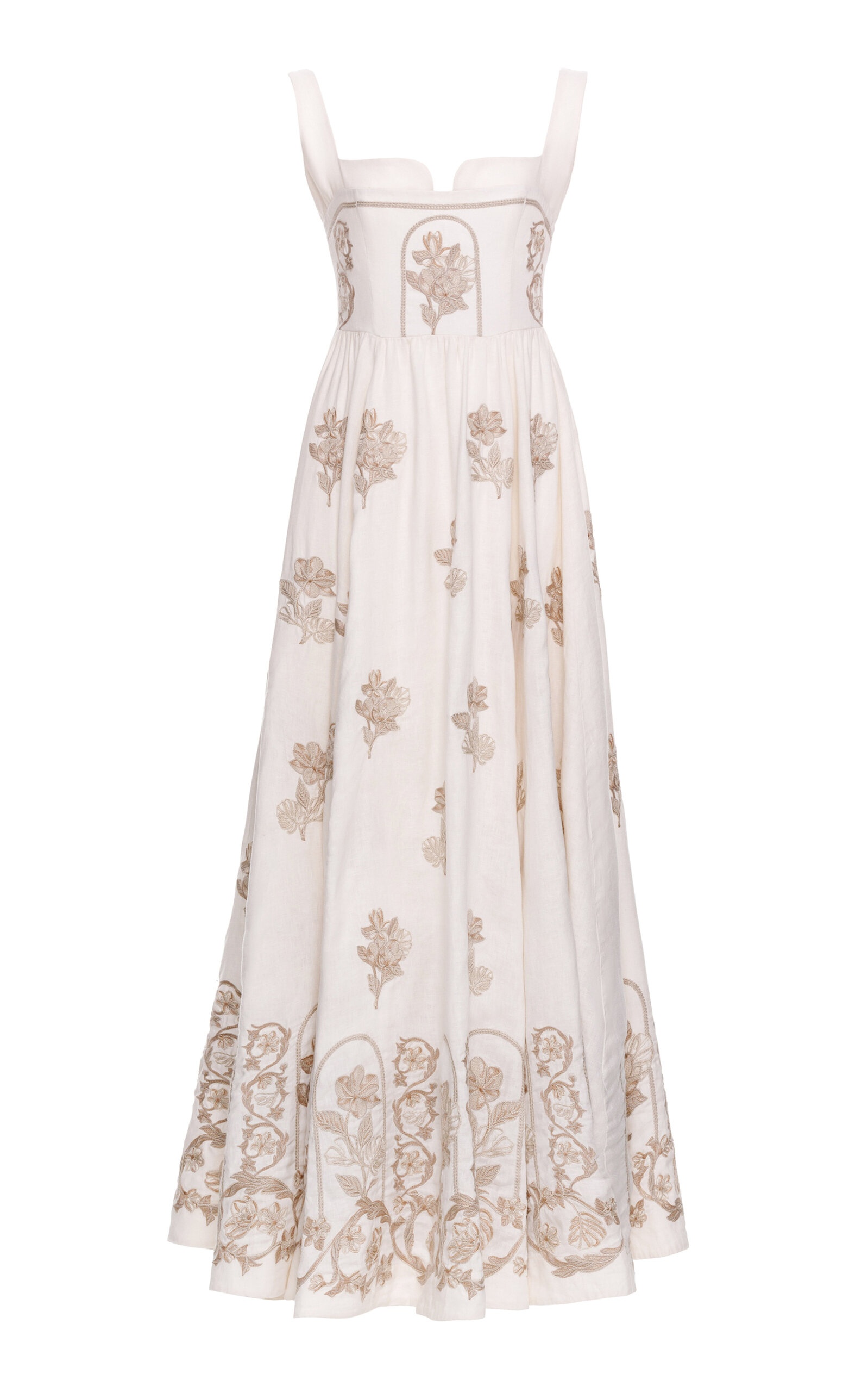 Jaspe Embroidered Linen Maxi Dress neutral - 1