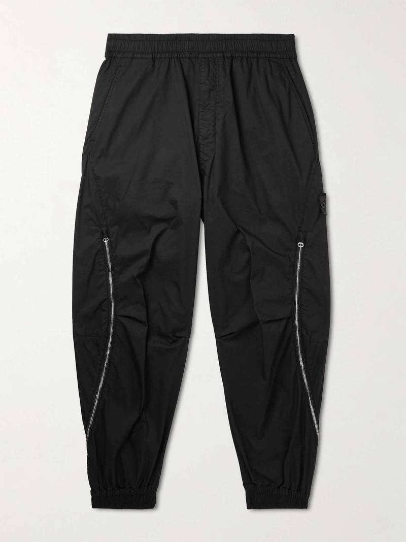 Tapered Logo-Appliquéd Zip-Detailed Cotton-Blend Twill Trousers 1