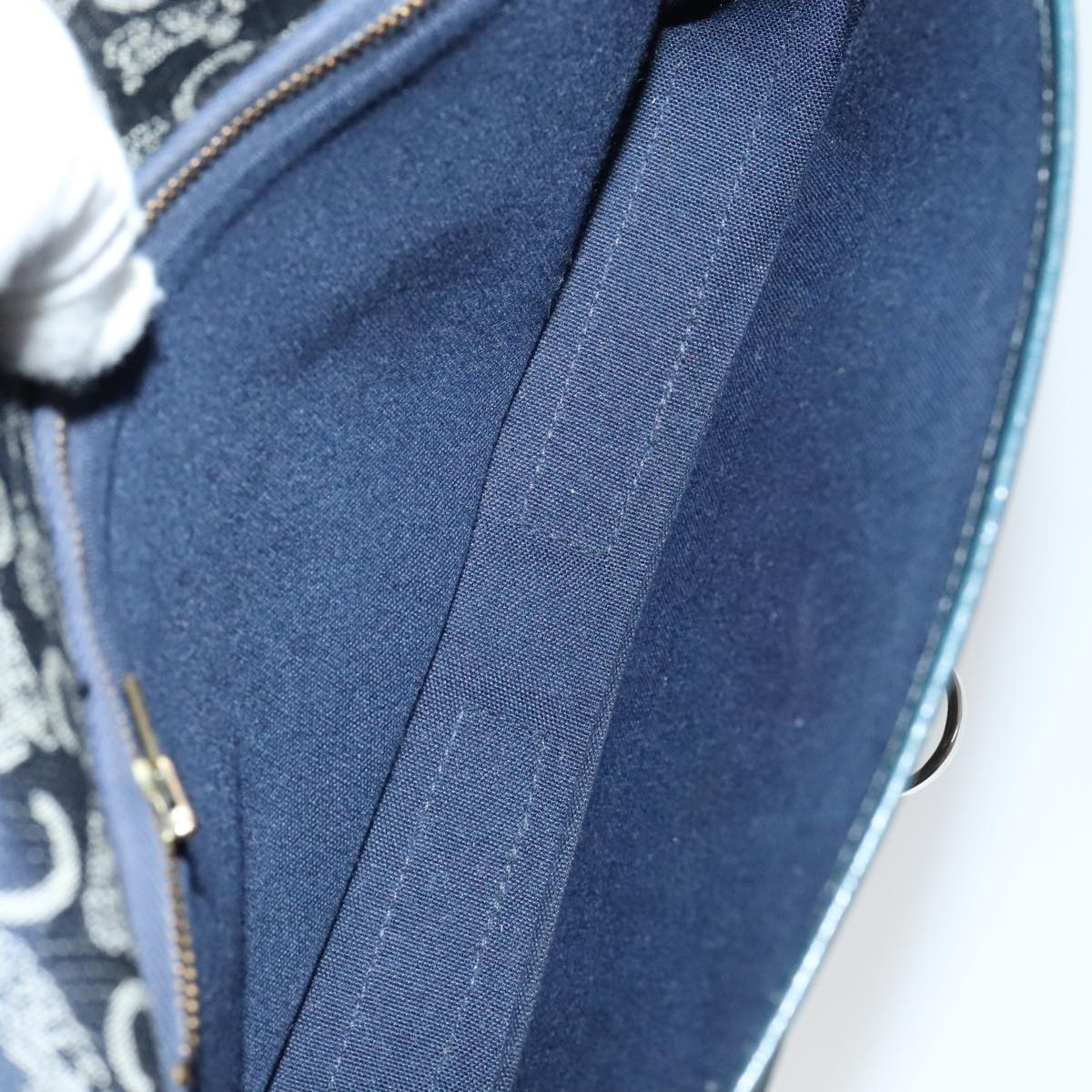 CELINE C Sulky Shoulder Bag Canvas Navy Gold - 12