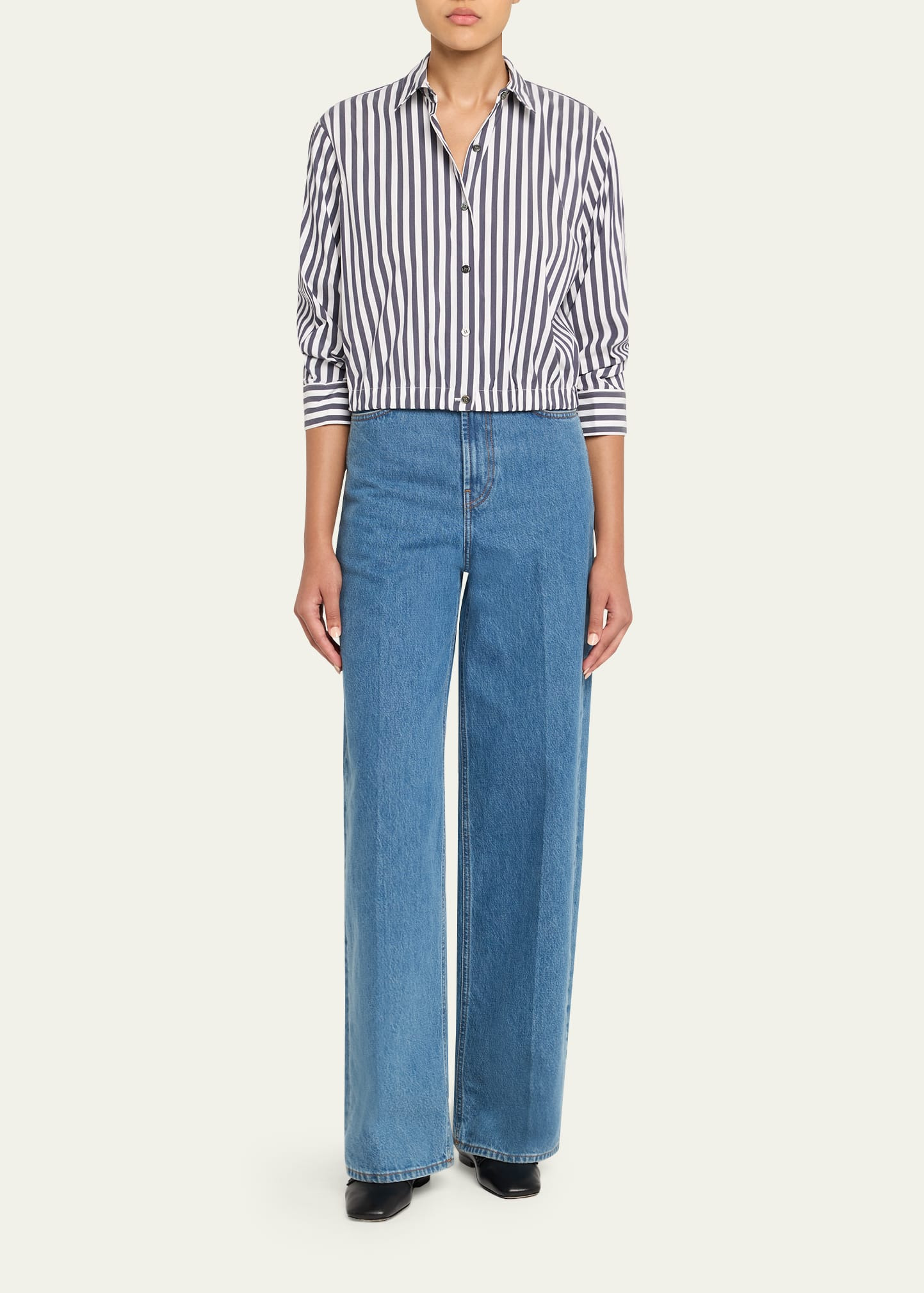 Stripe Cropped Button-Front Shirt - 2