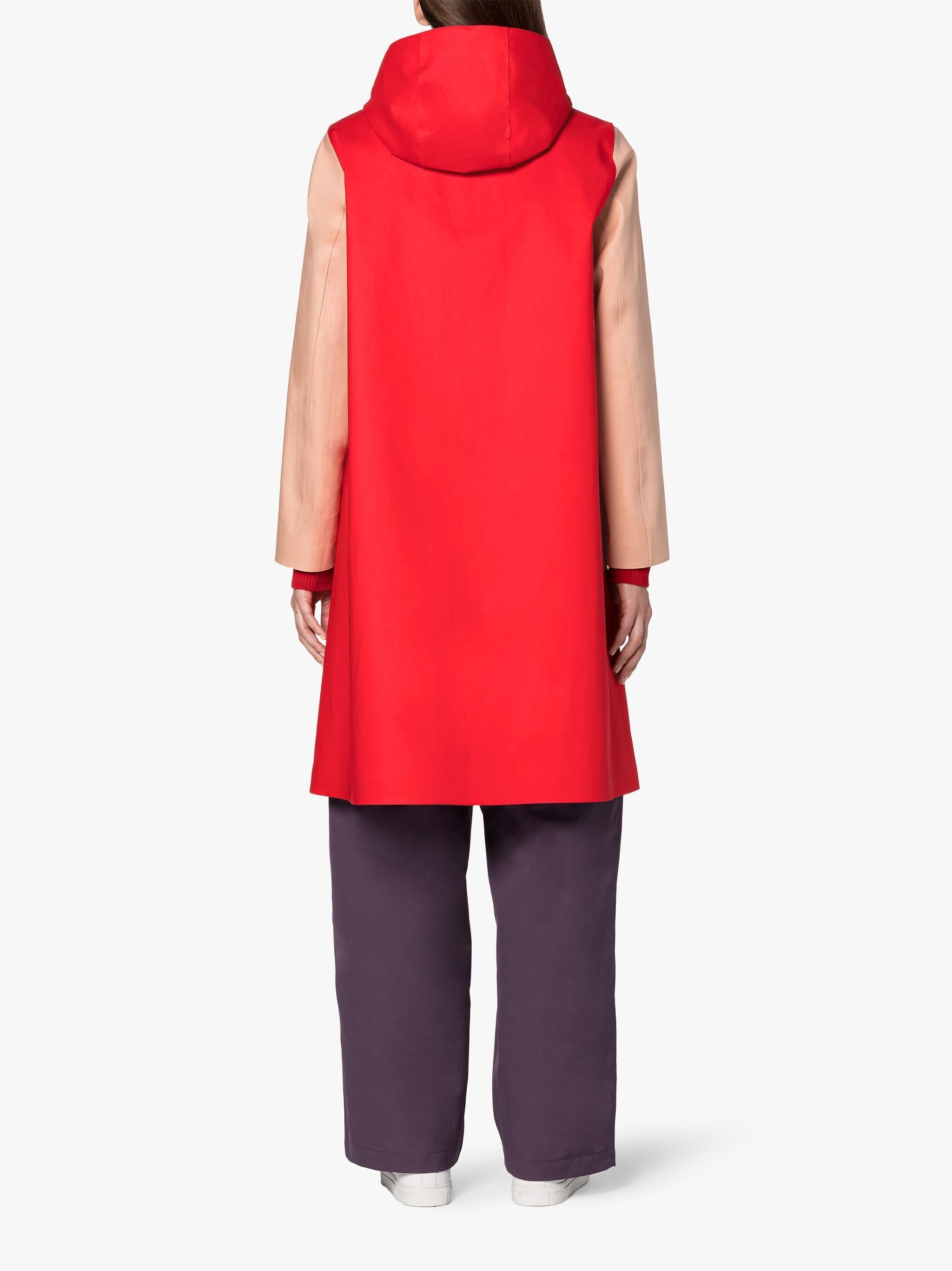WATTEN RED BONDED COTTON COLOUR BLOCK HOODED COAT - 4