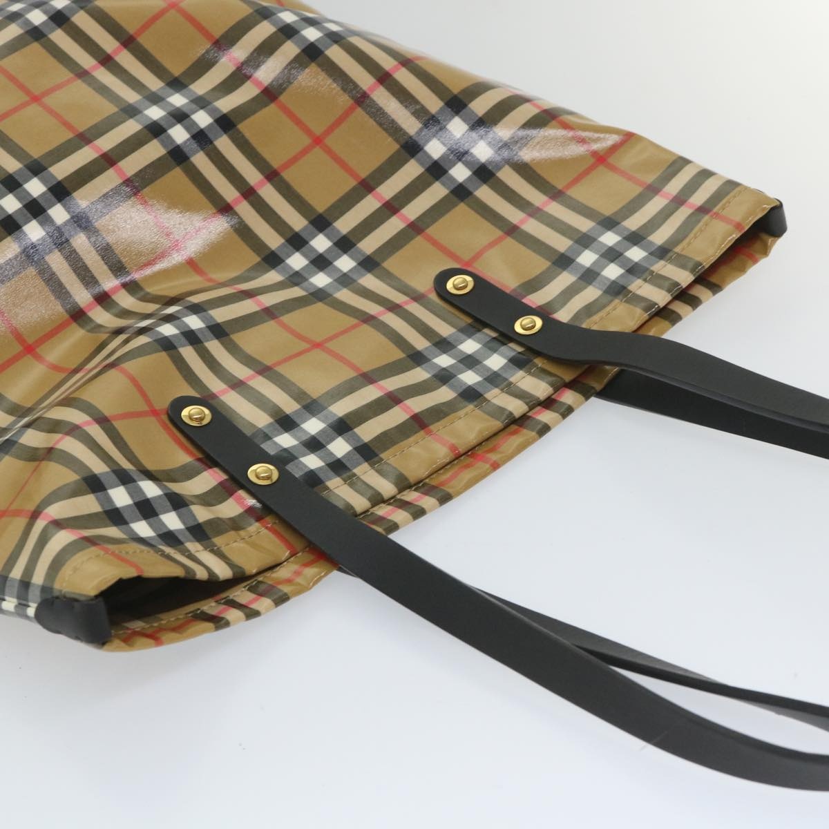 Burberry Nova Check Tote Bag Coated Canvas Beige Black - 6