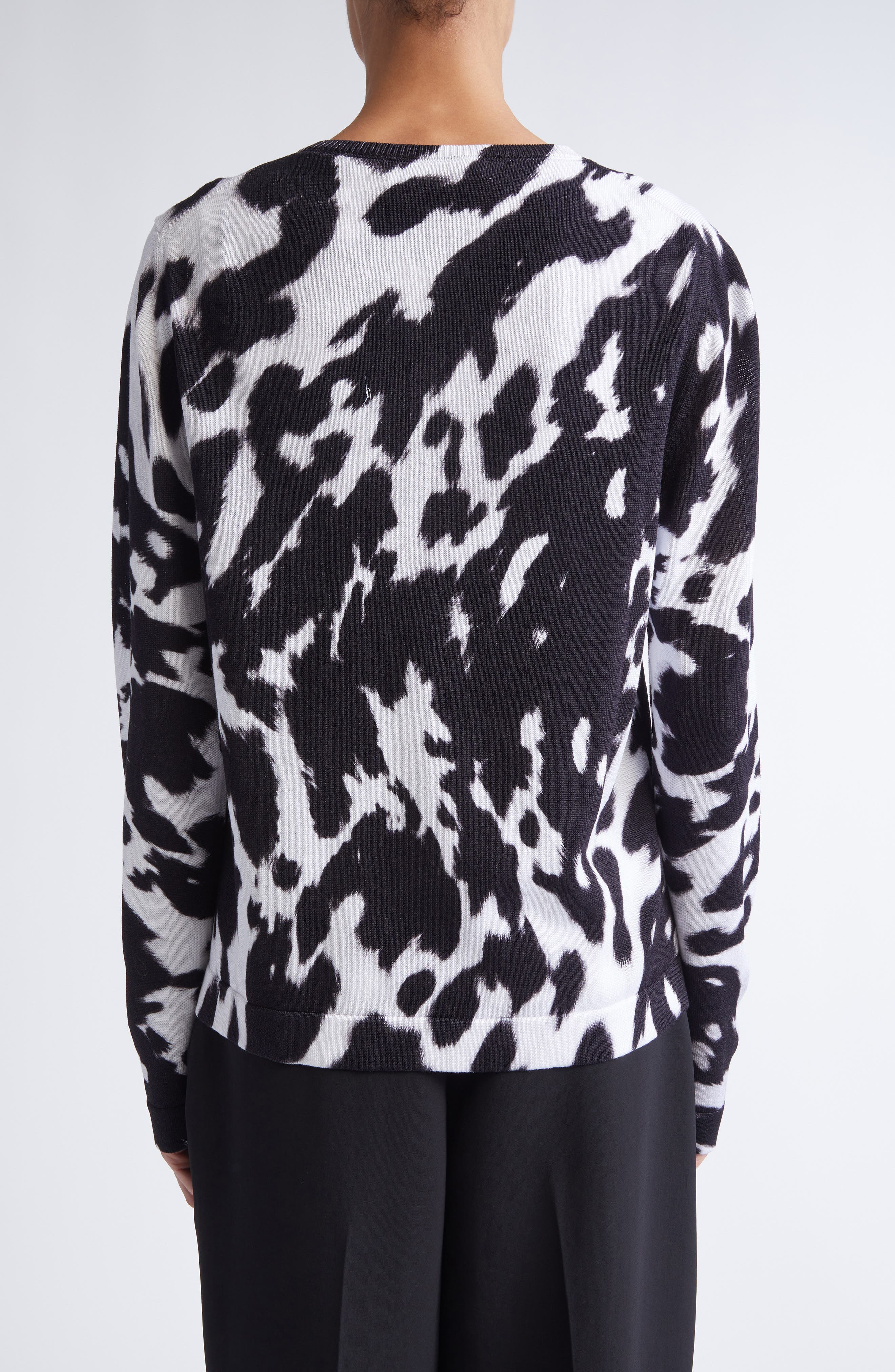 Oscar de la Renta Cow Print Cotton Blend Cardigan in Black/Ivory at Nordstrom - 2