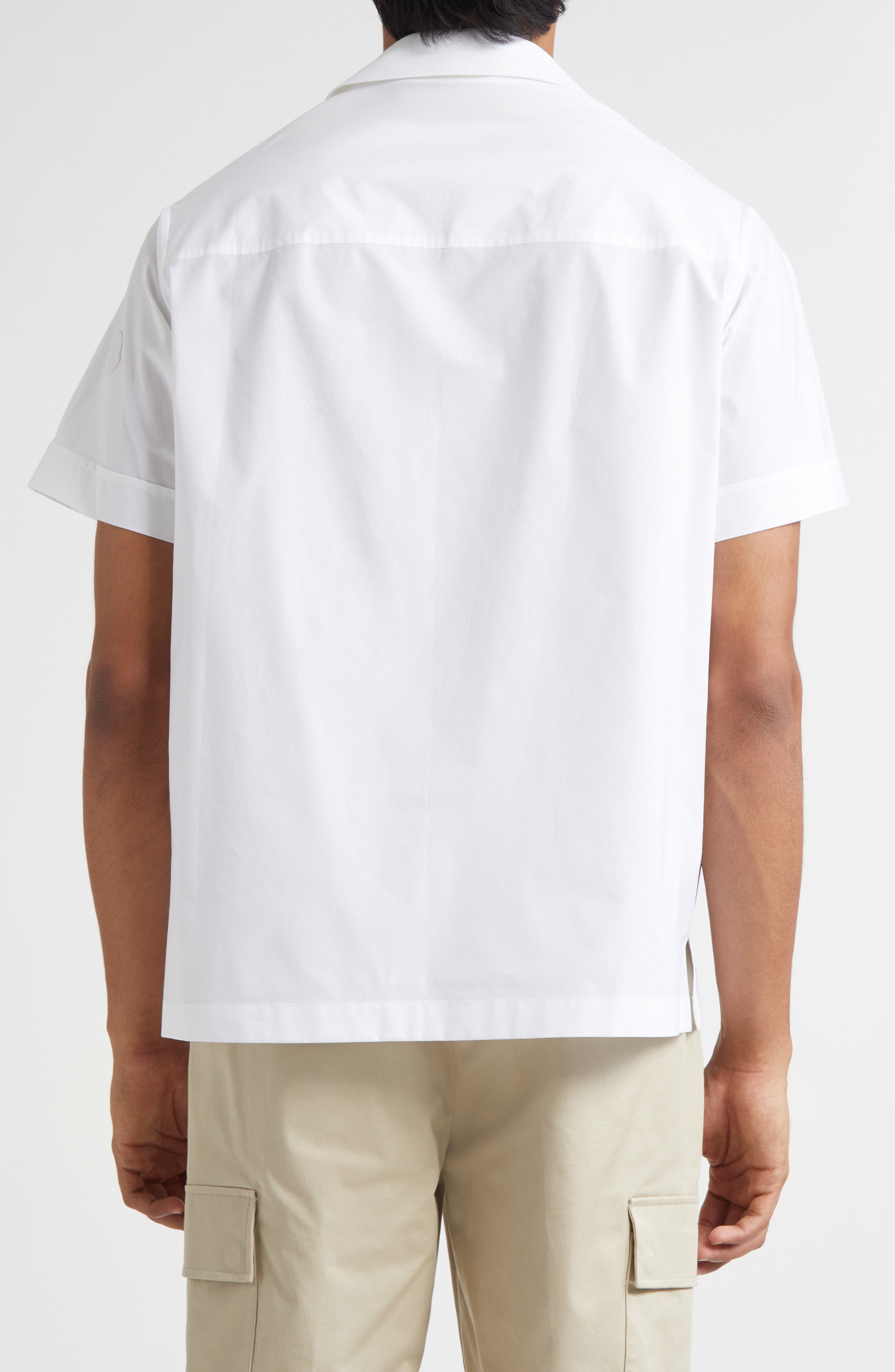 Moncler Logo Embroidered Camp Shirt in Brilliant White at Nordstrom - 2