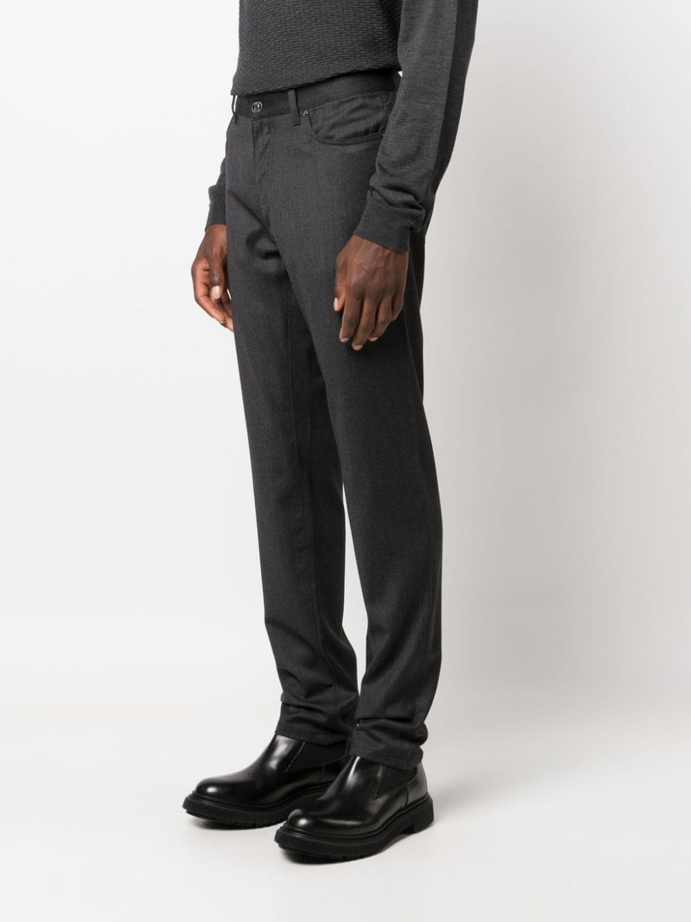 logo-patch wool straight-leg trousers - 3
