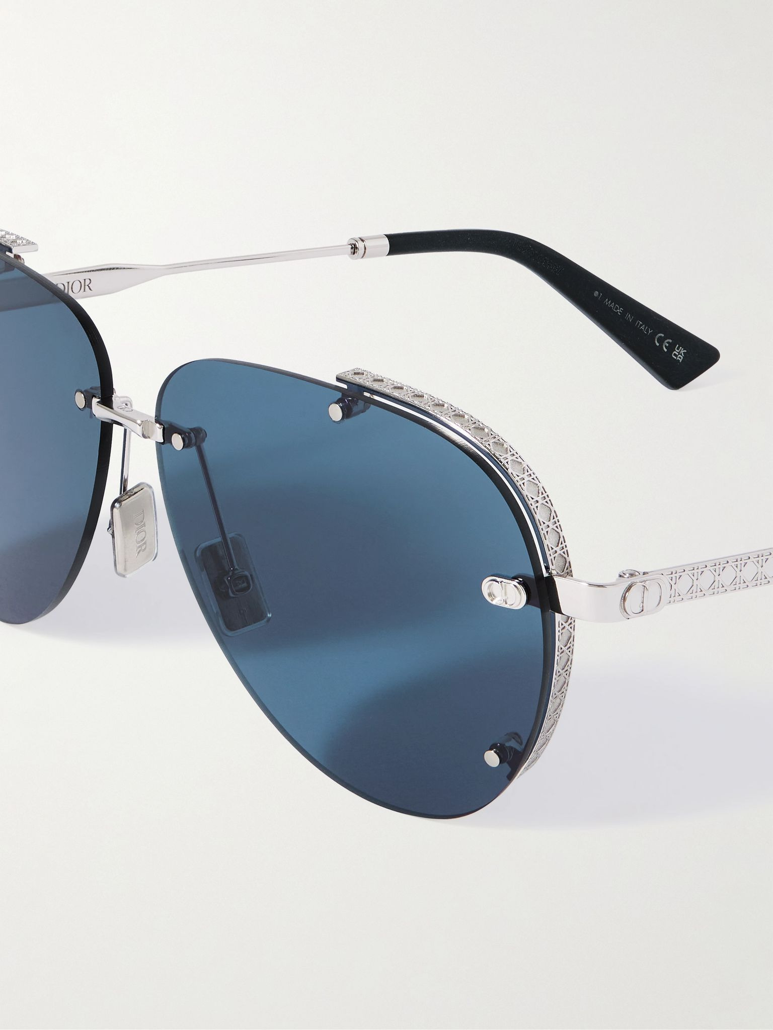 NeoDior A1U Aviator-Style Guilloché Silver-Tone Sunglasses Silver - 3