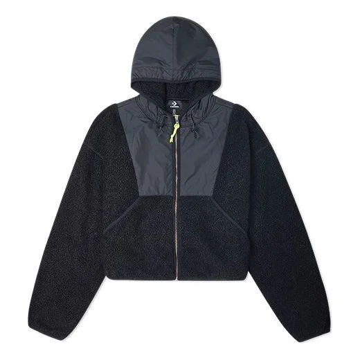 (WMNS) Converse Full Zip Lamb Wool Hooded Jacket Black 10020285-A02 - 1