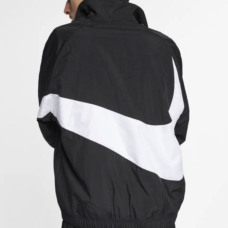 Nike Big Swoosh Sportswear Cardigan Woven Stand Collar Logo Jacket Black AR3133-010 - 5