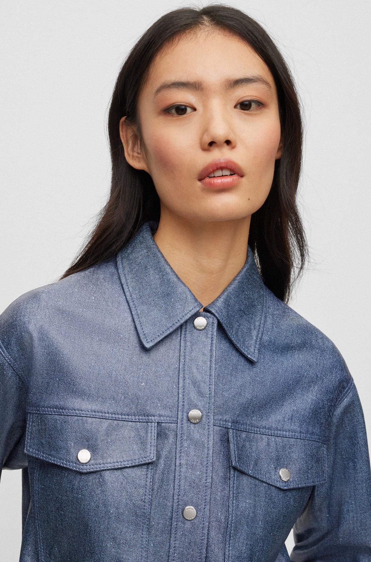 LEATHER JACKET WITH DENIM PRINT - 5