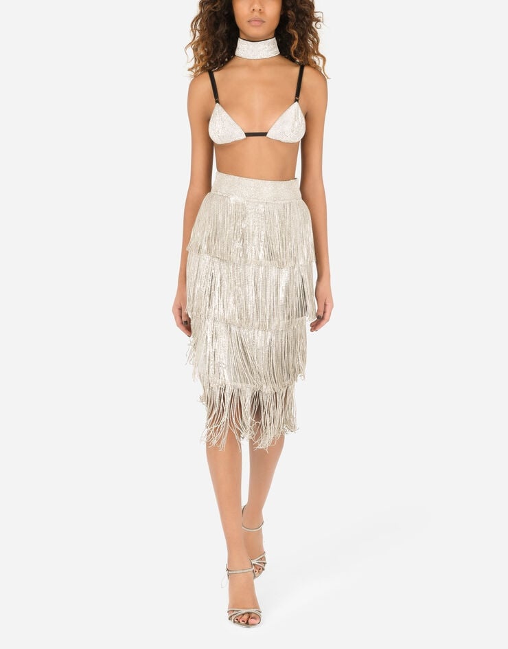 Midi skirt with crystal mesh fringing - 6