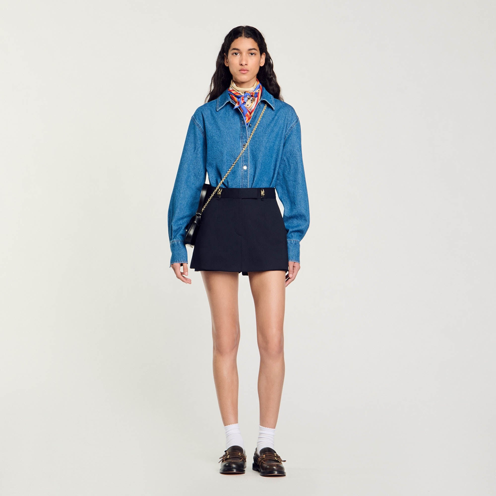 SKORT WITH DECORATIVE BELT LOOPS - 2