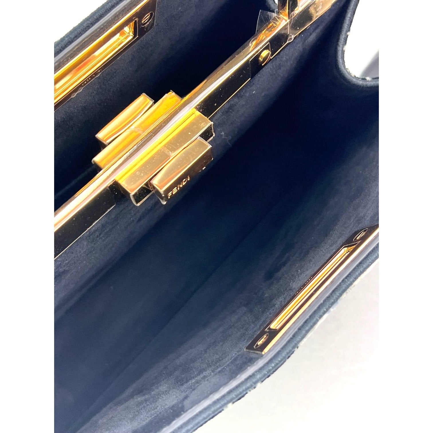 Fendi Peekaboo I see u Medium Printed Velvet Black Blue Satchel Shoulder Bag - 7