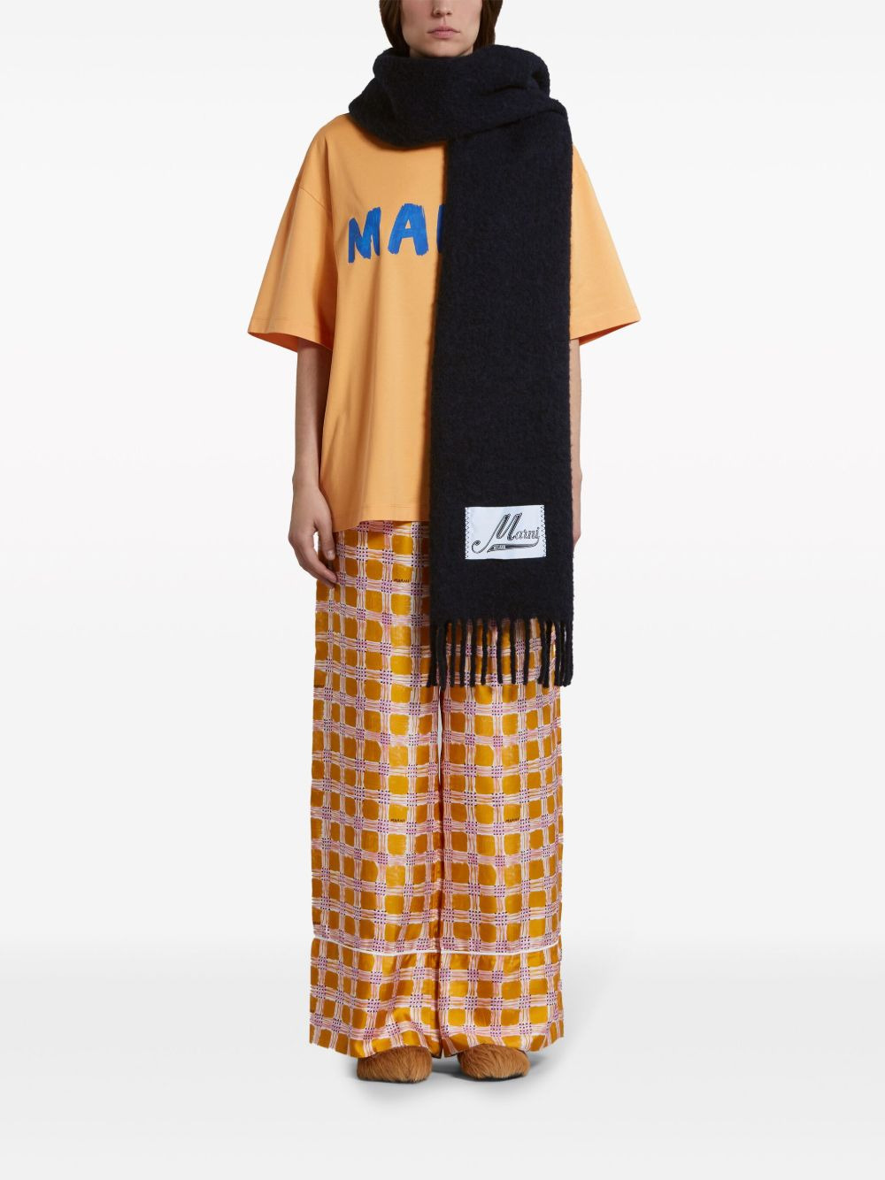 logo-patch fringed scarf - 4