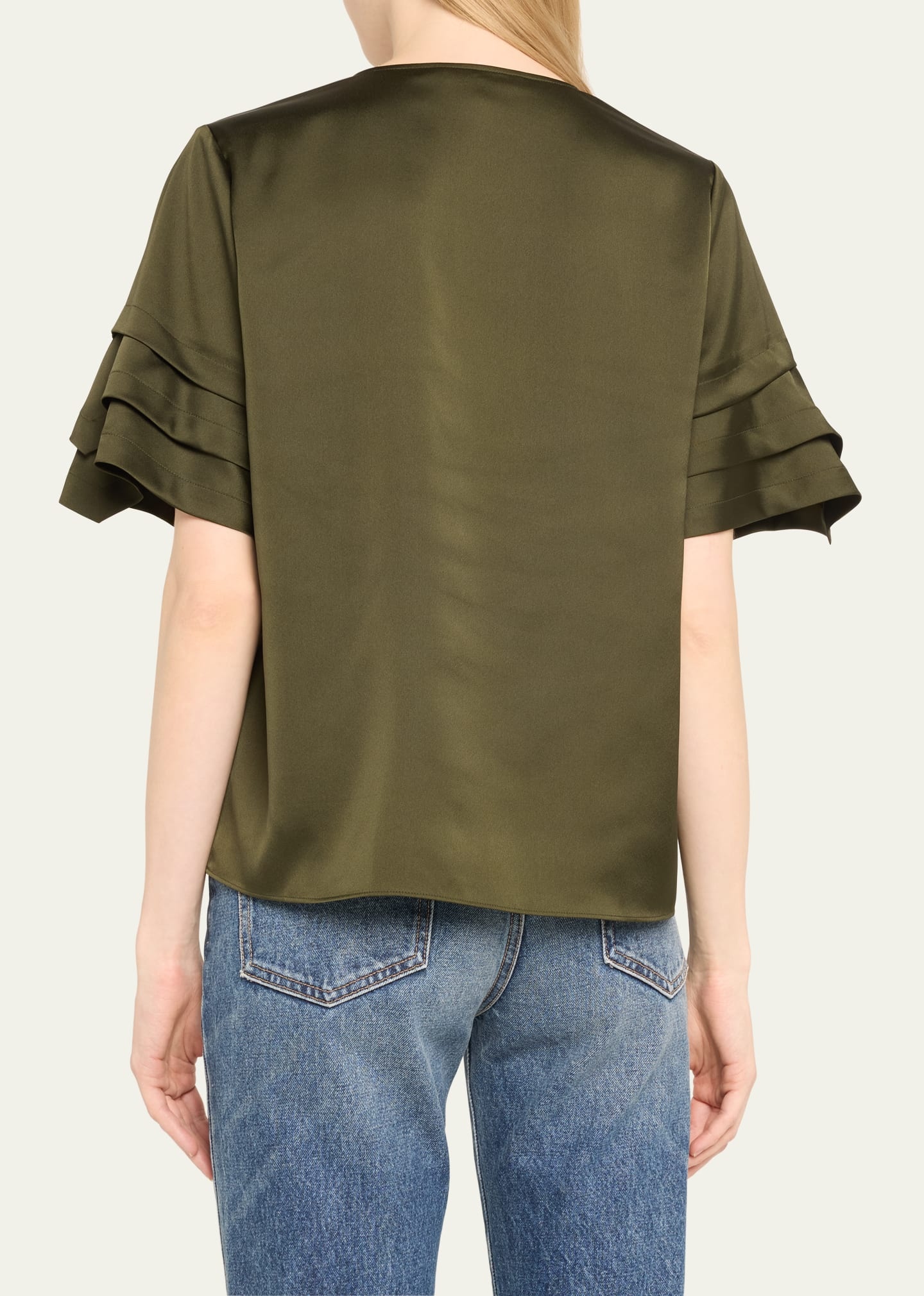 Tiered Short-Sleeve Satin Blouse - 3