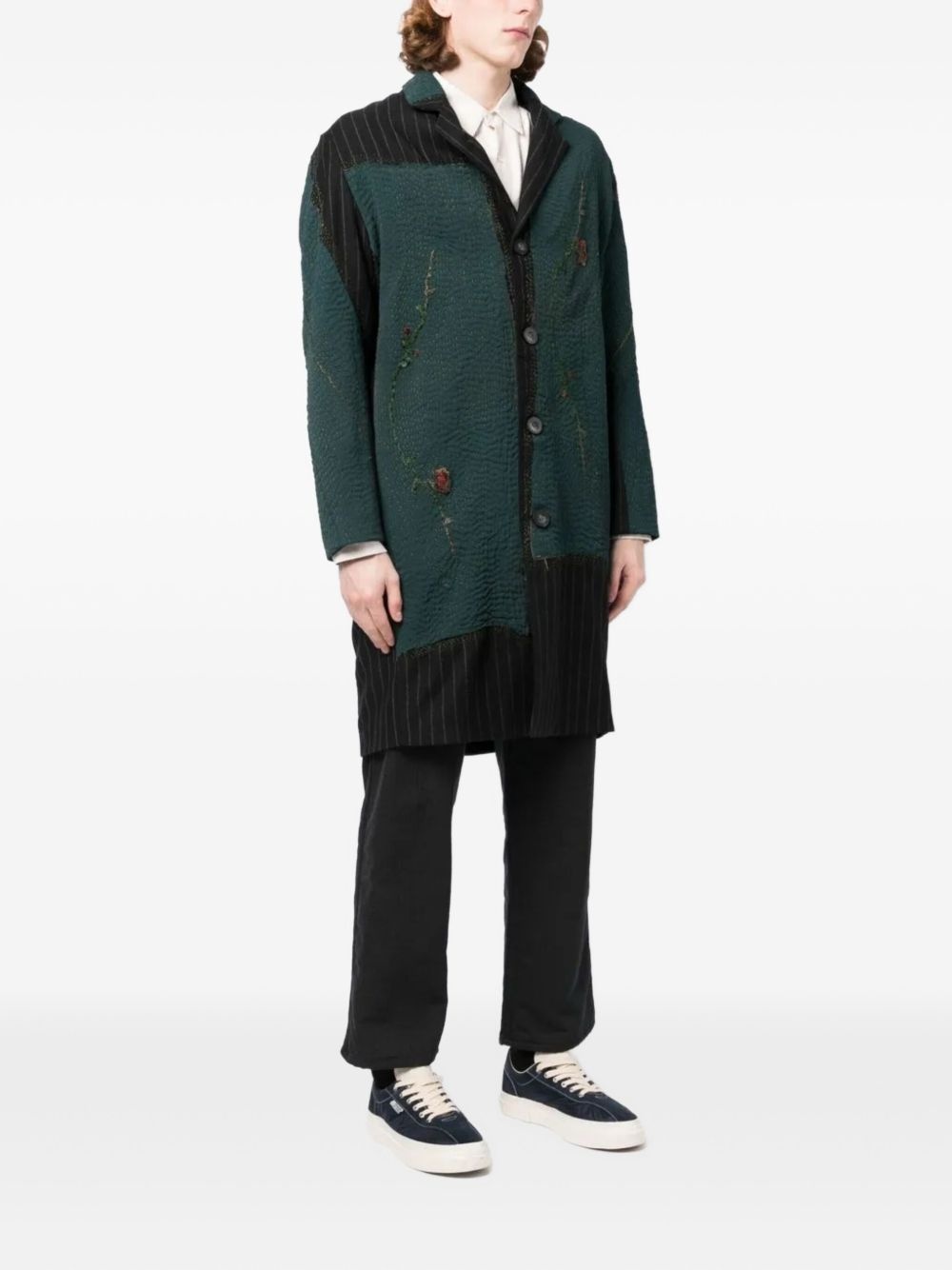 patchwork button-up coat - 3