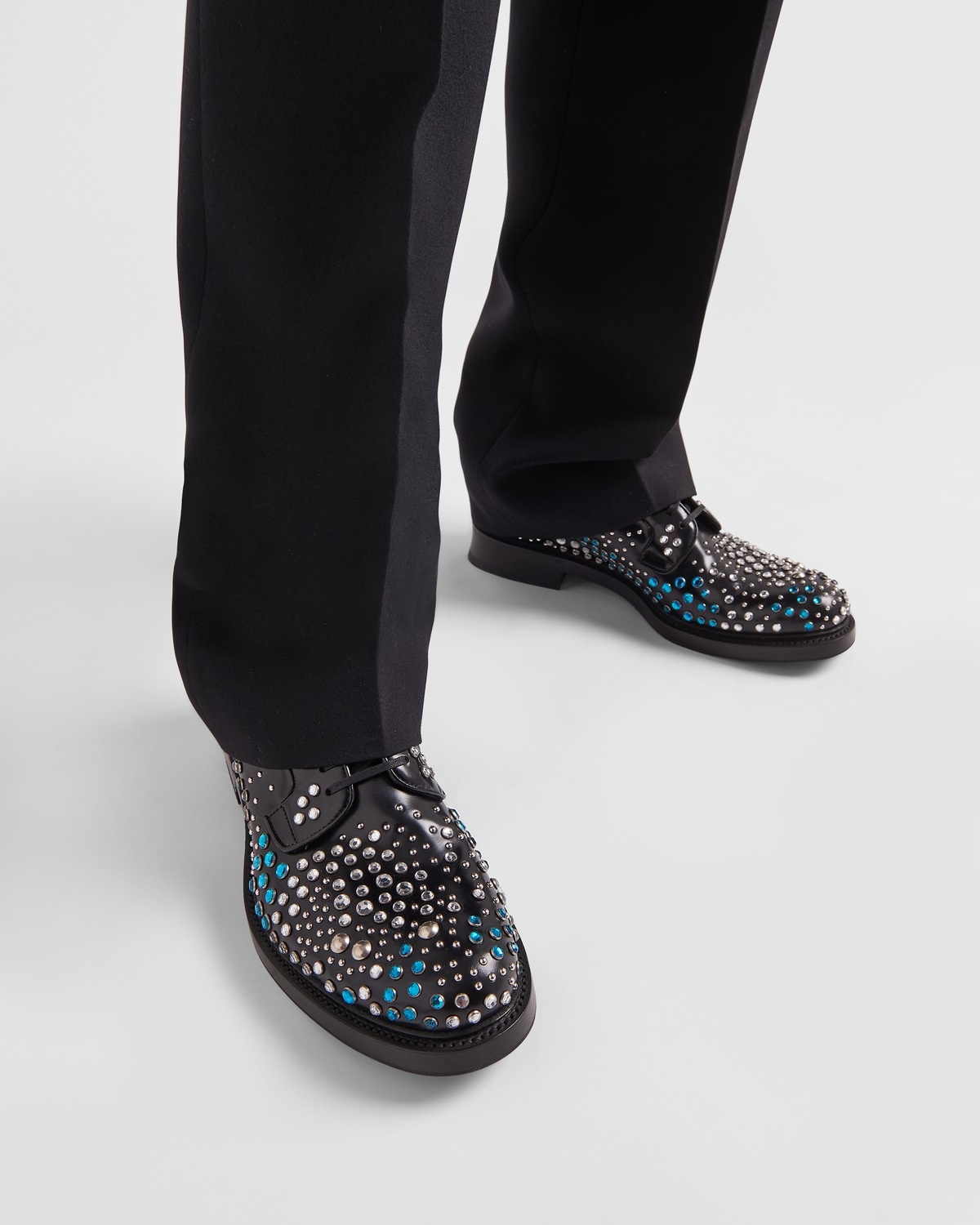 Brushed leather derby shoes with studs and rhinestones - 3