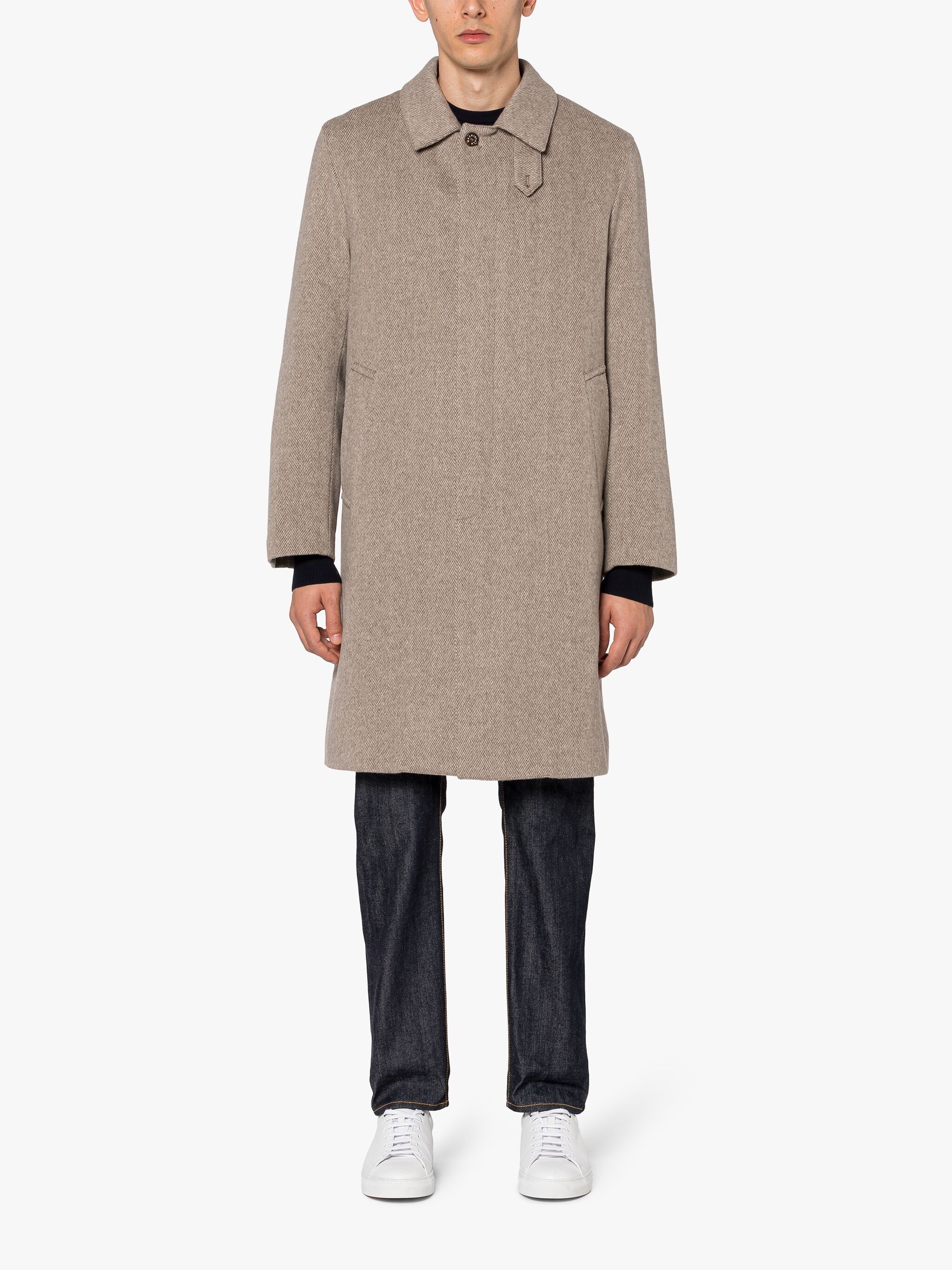 DUNKELD BEIGE HERRINGBONE CASHMERE 3/4 COAT - 3