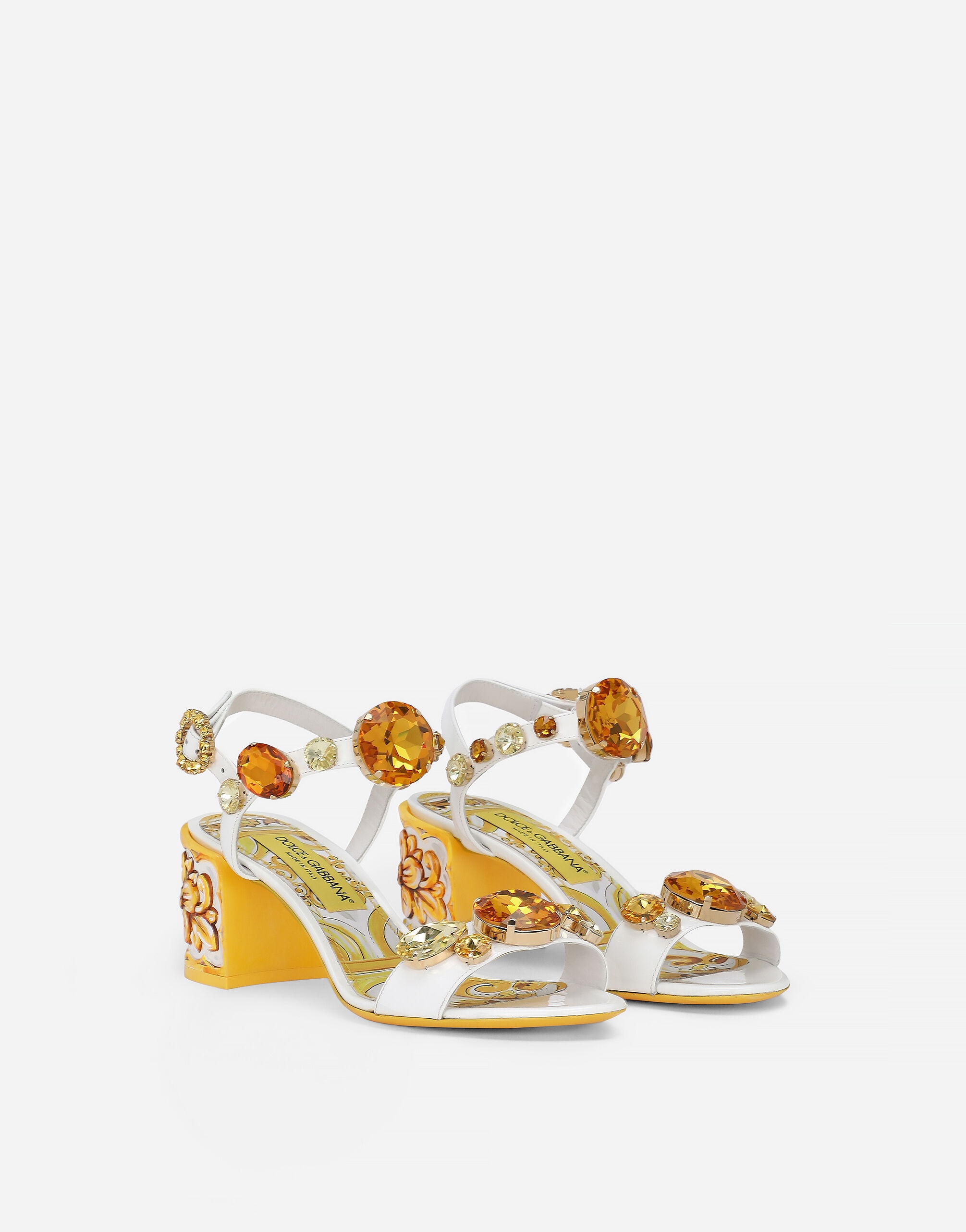 Patent leather sandals with stone embellishment and painted heel - 2