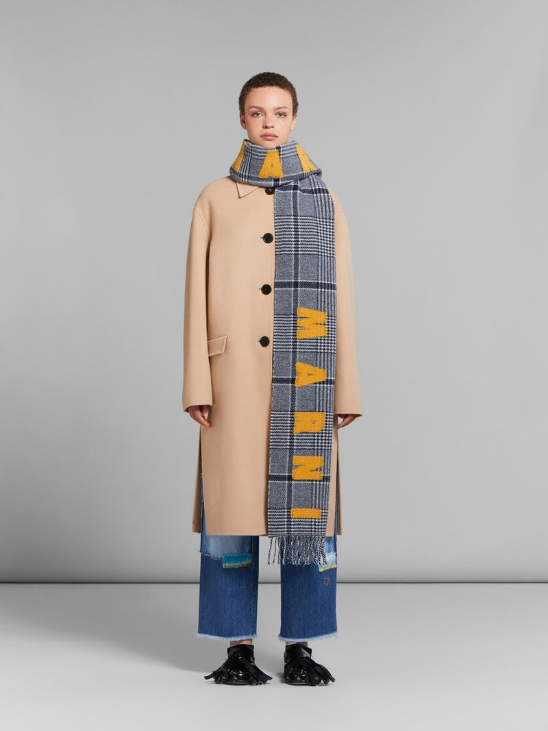 Marni BLUE CHECKED WOOL SCARF WITH LOGO outlook