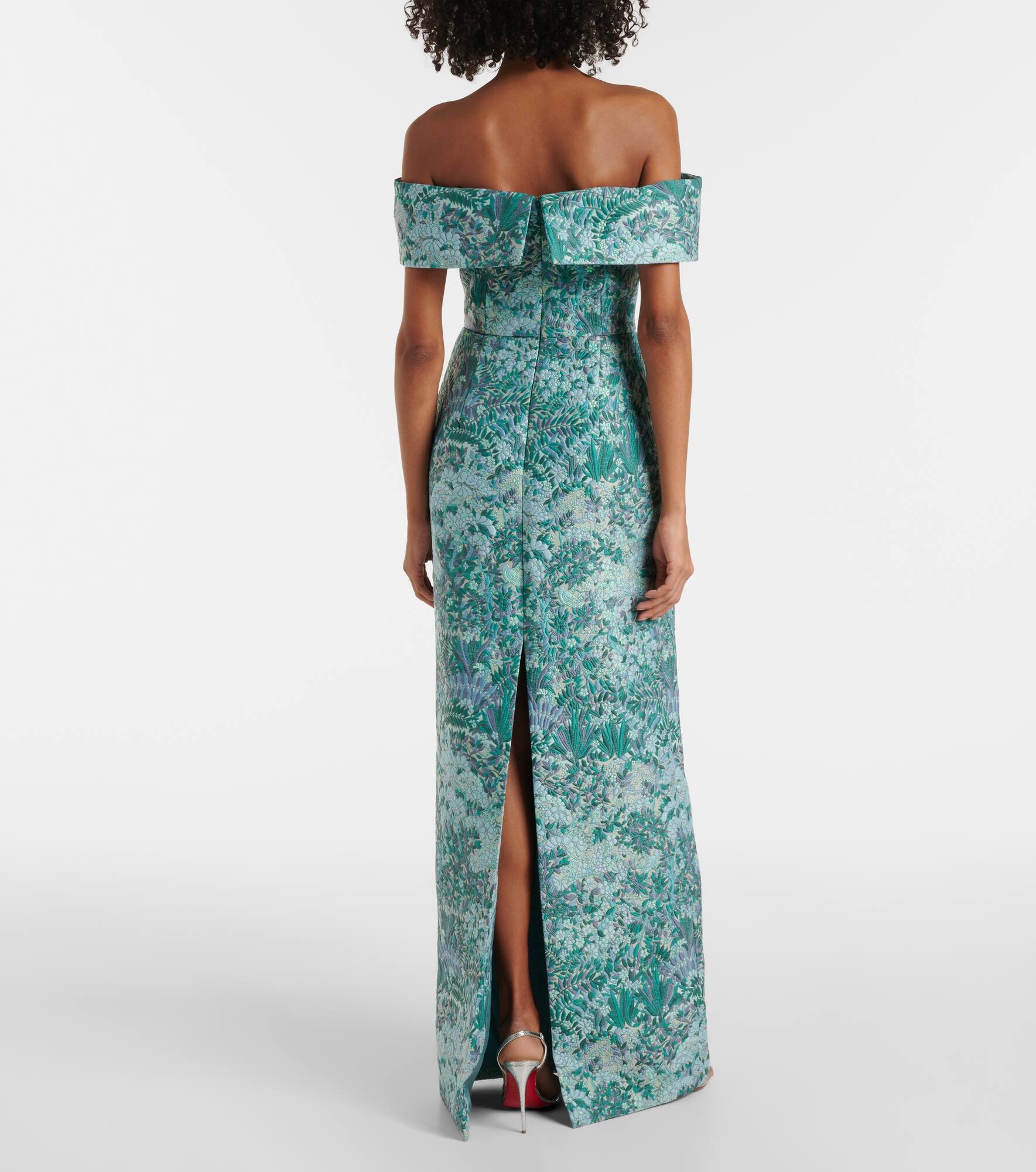 Clover floral off-shoulder brocade gown - 3