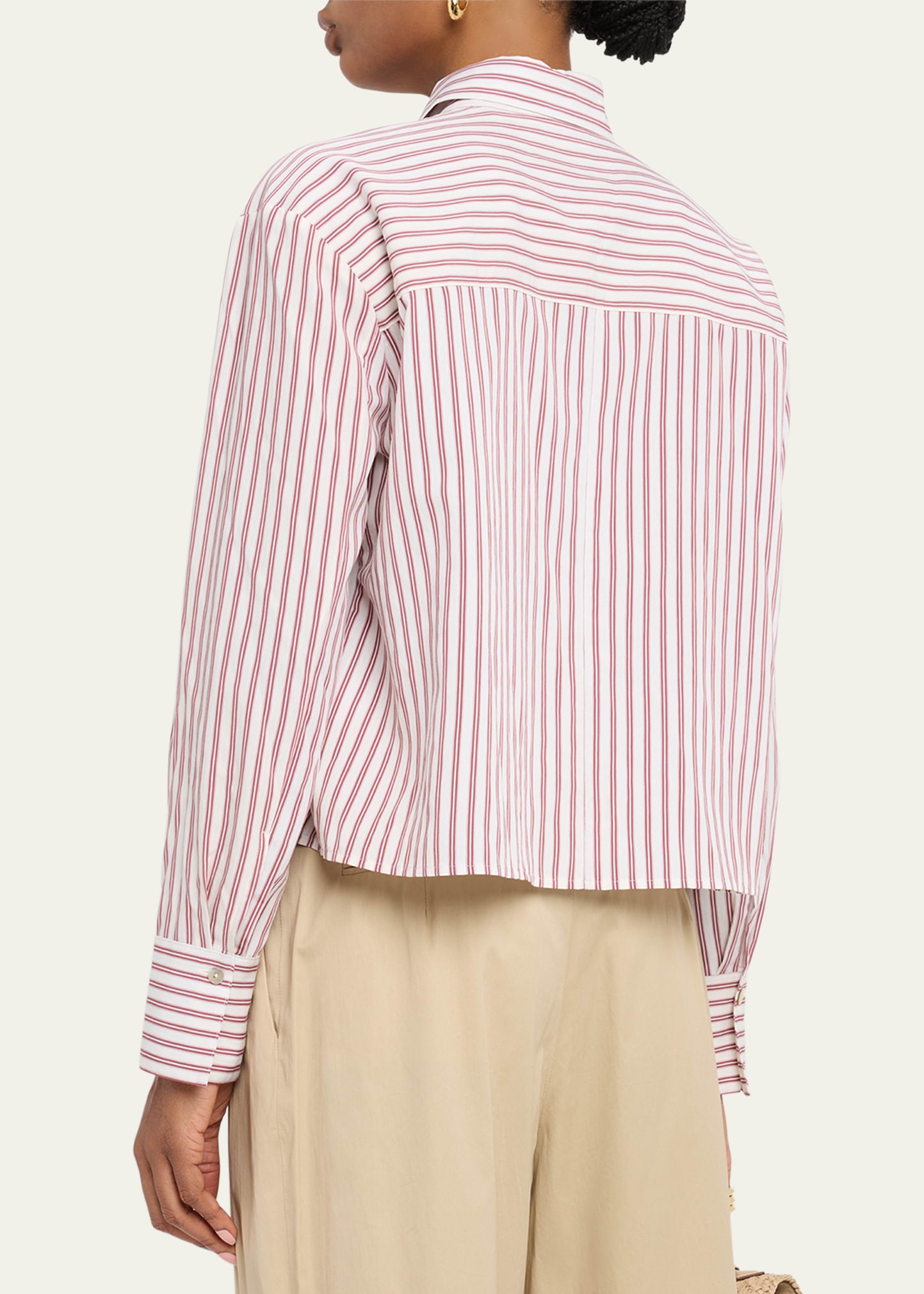 Stripe Cropped Button-Front Shirt - 3
