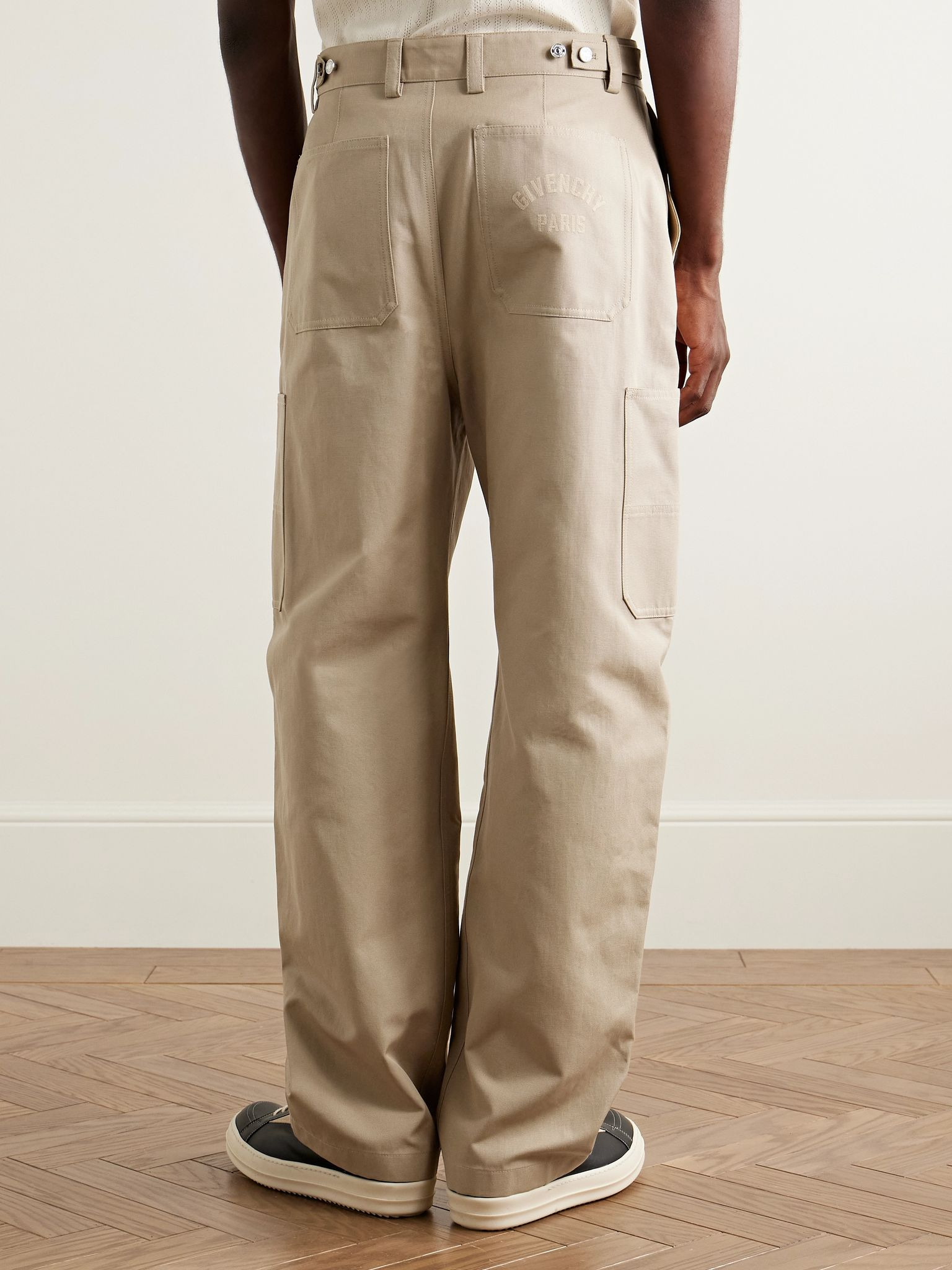 Wide-Leg Cotton-Canvas Cargo Trousers Beige - 4