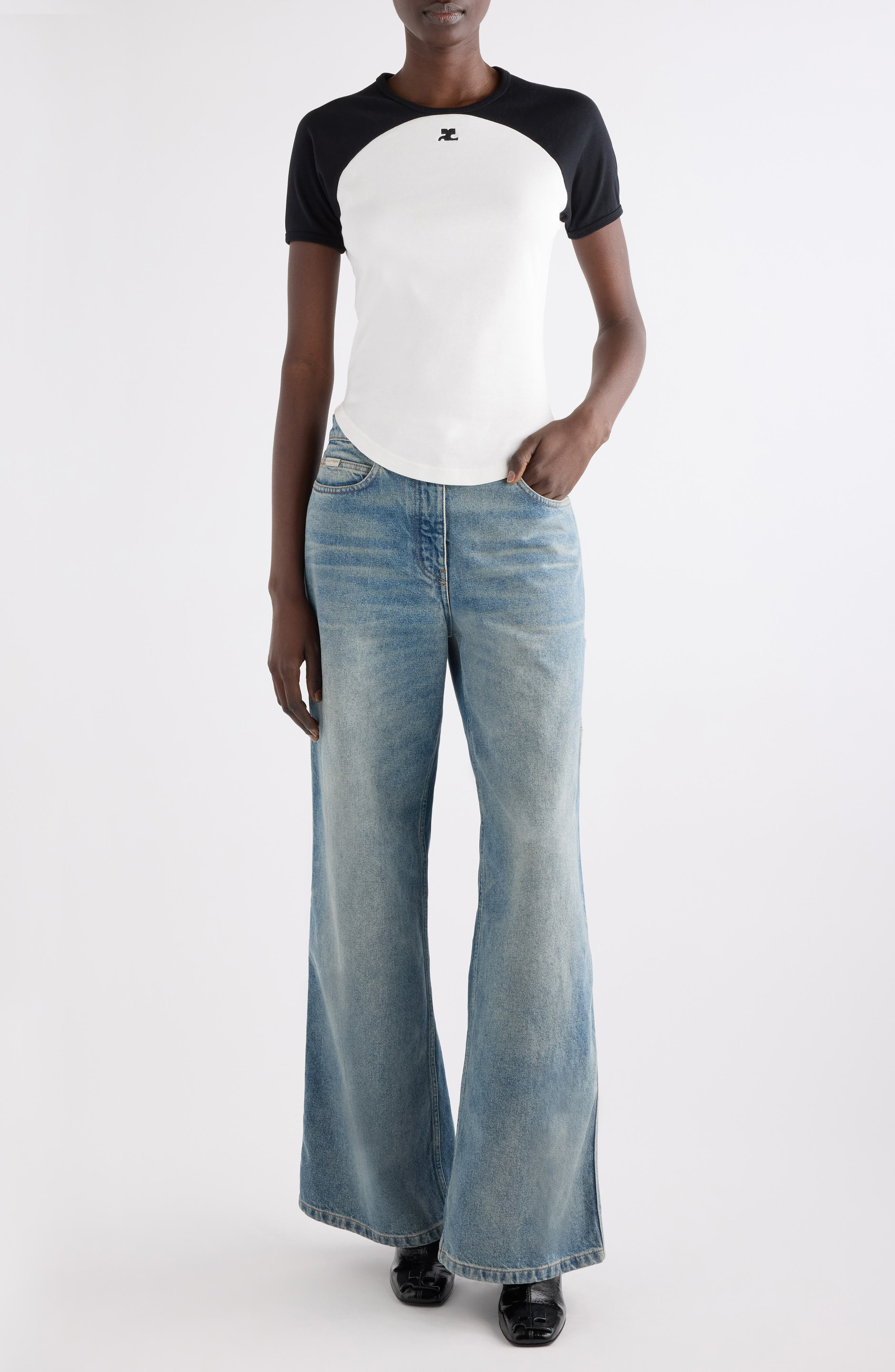 Courrèges Circle Contrast T-Shirt in Heritage White/Black at Nordstrom - 2