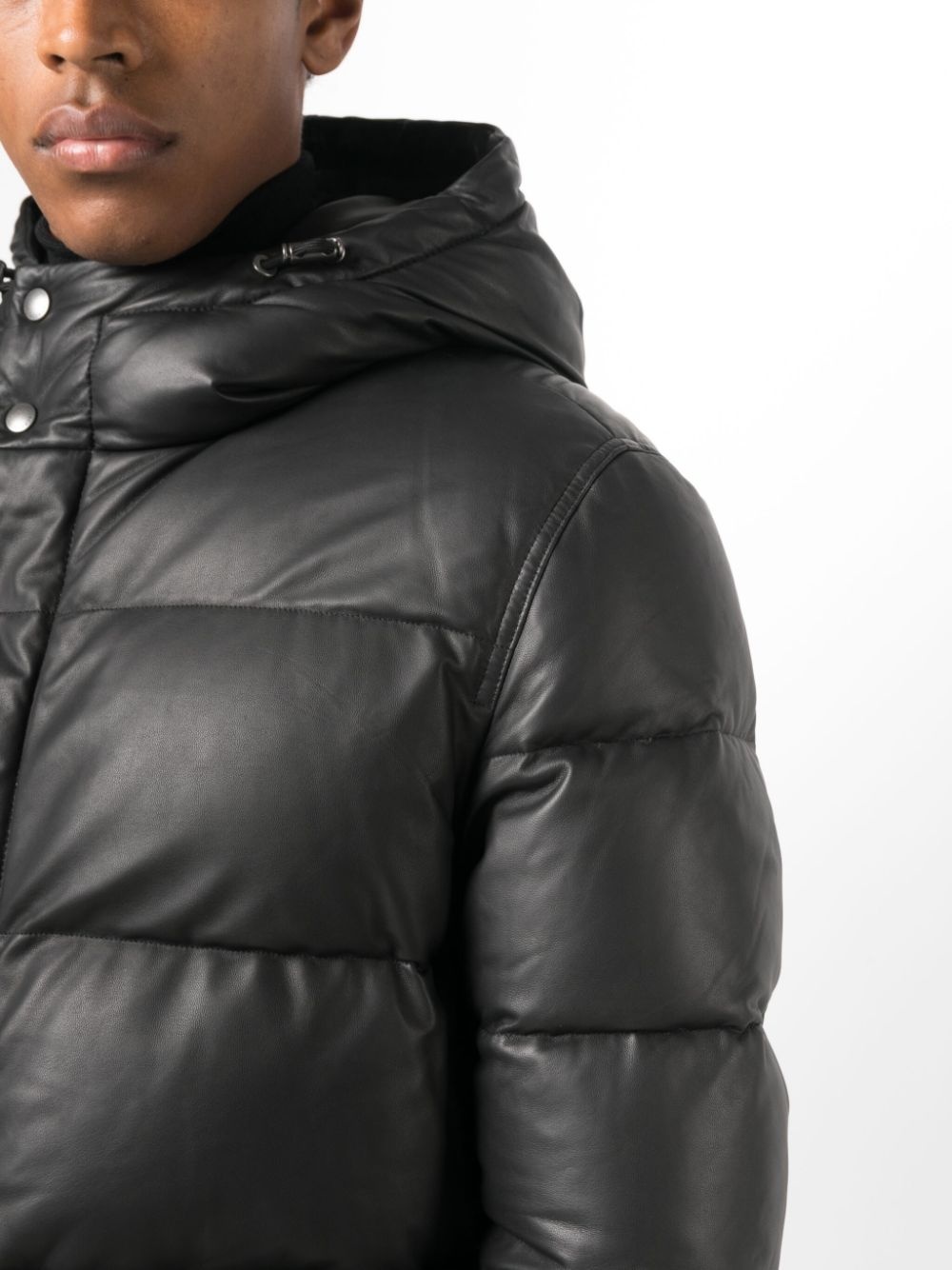 padded leather down jacket - 5
