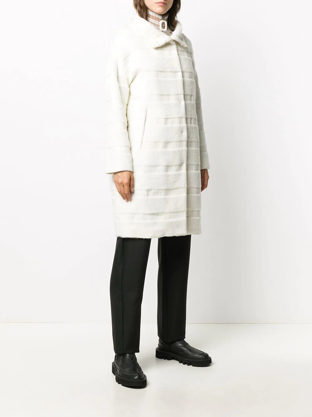 stripe-pattern single-breasted coat - 3