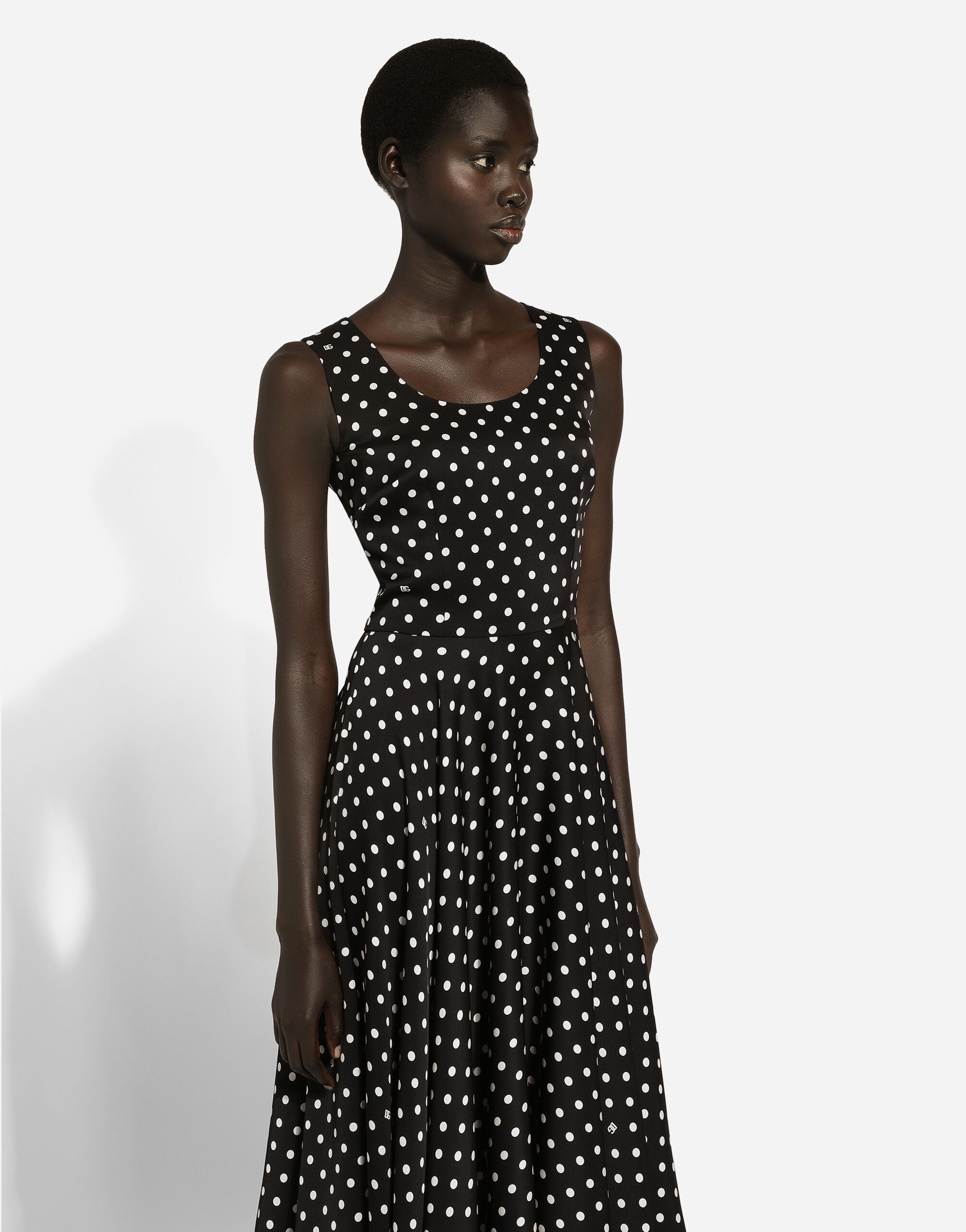 Silk charmeuse calf-length circle-skirt dress with polka-dot print - 5