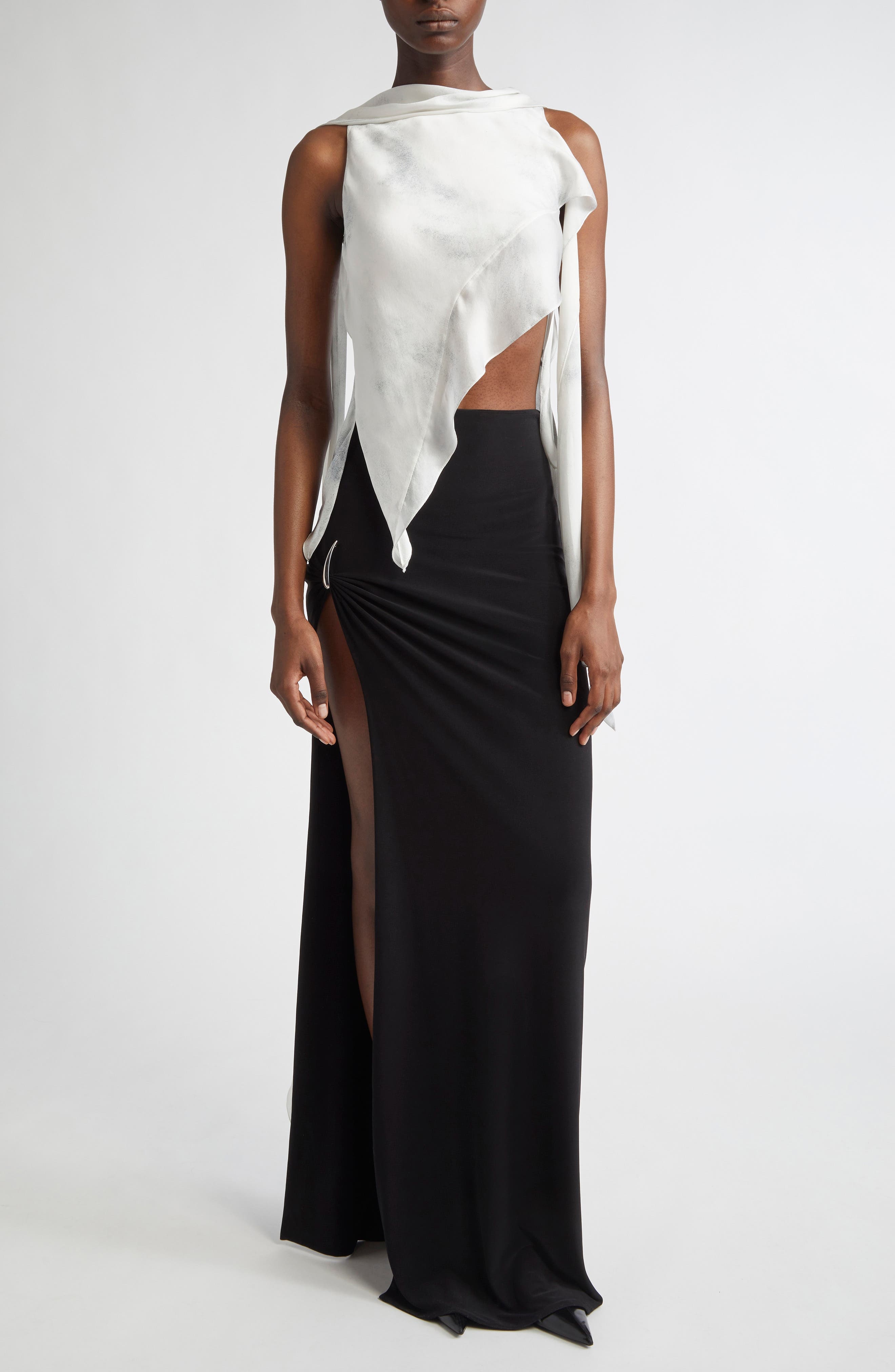 GRACE LING Asymmetric Silk Chiffon Scarf Top in Ash at Nordstrom - 2