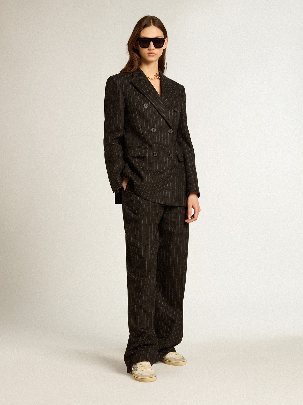 Women’s double-breasted blazer in gray melange wool - 3