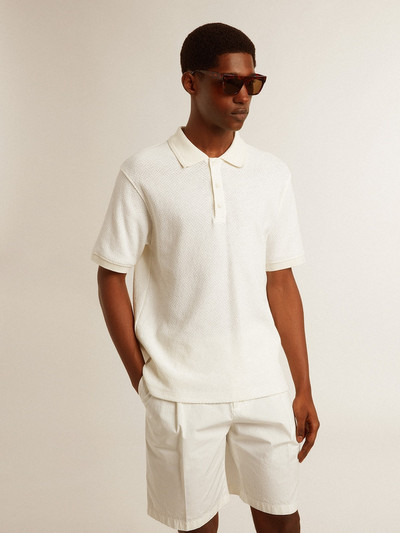 Golden Goose Men's polo shirt in white cotton with mother-of-pearl buttons outlook