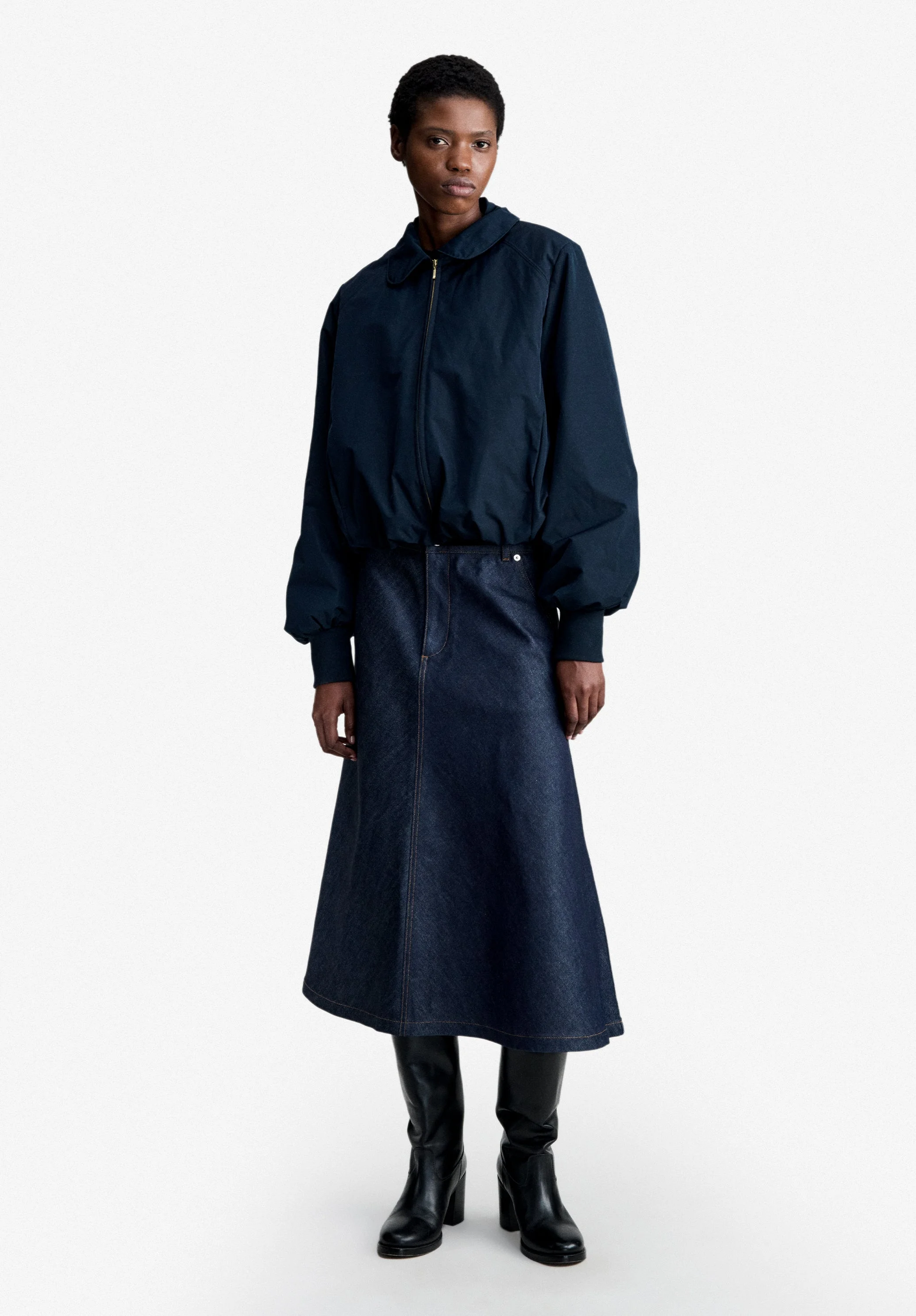 SALOME JACKET - NAVY BLUE TAFFETA BOMBER JACKET - 1