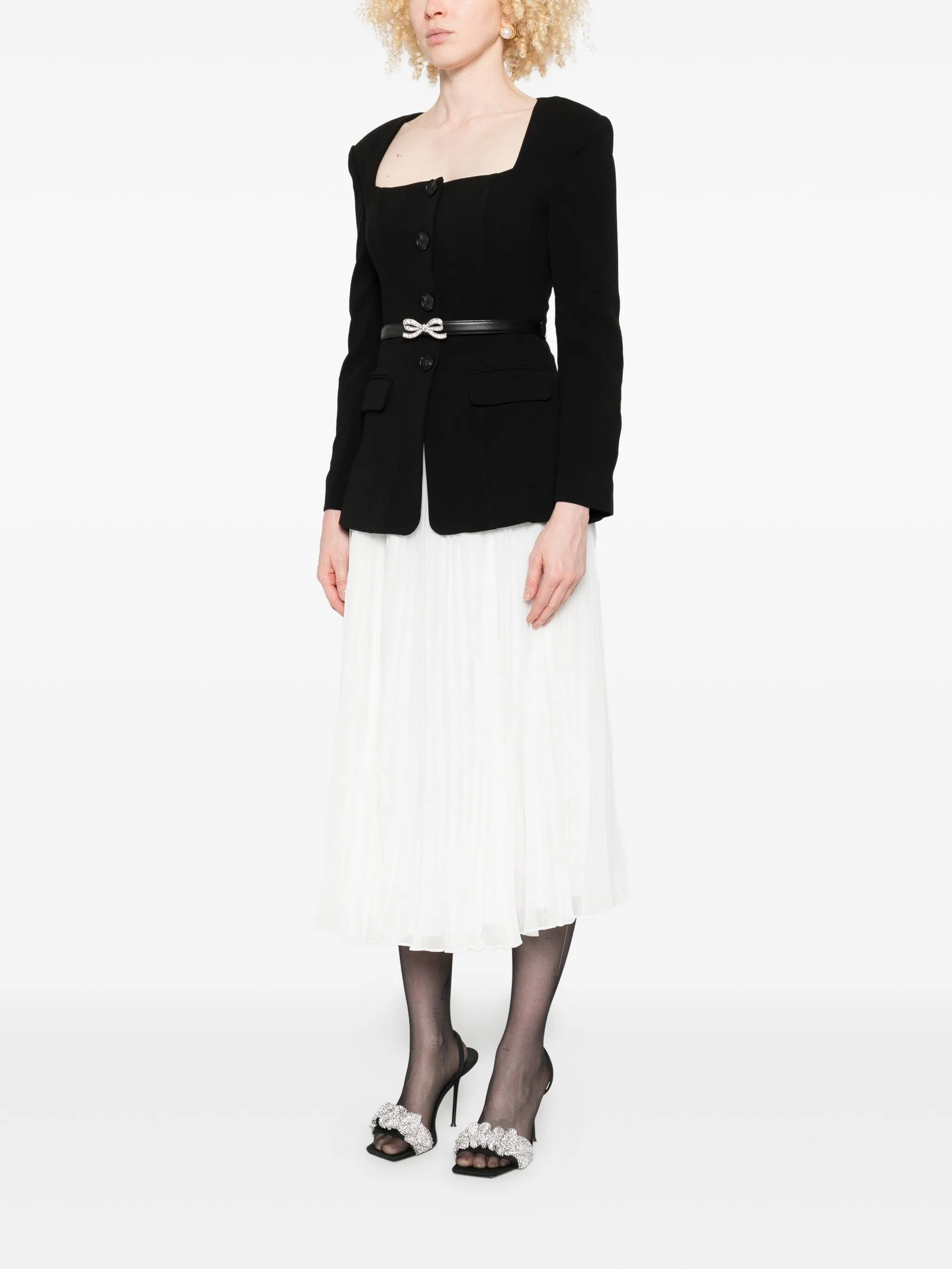 Self-portrait Pleated-panel Bow-detail Midi Dress - 4