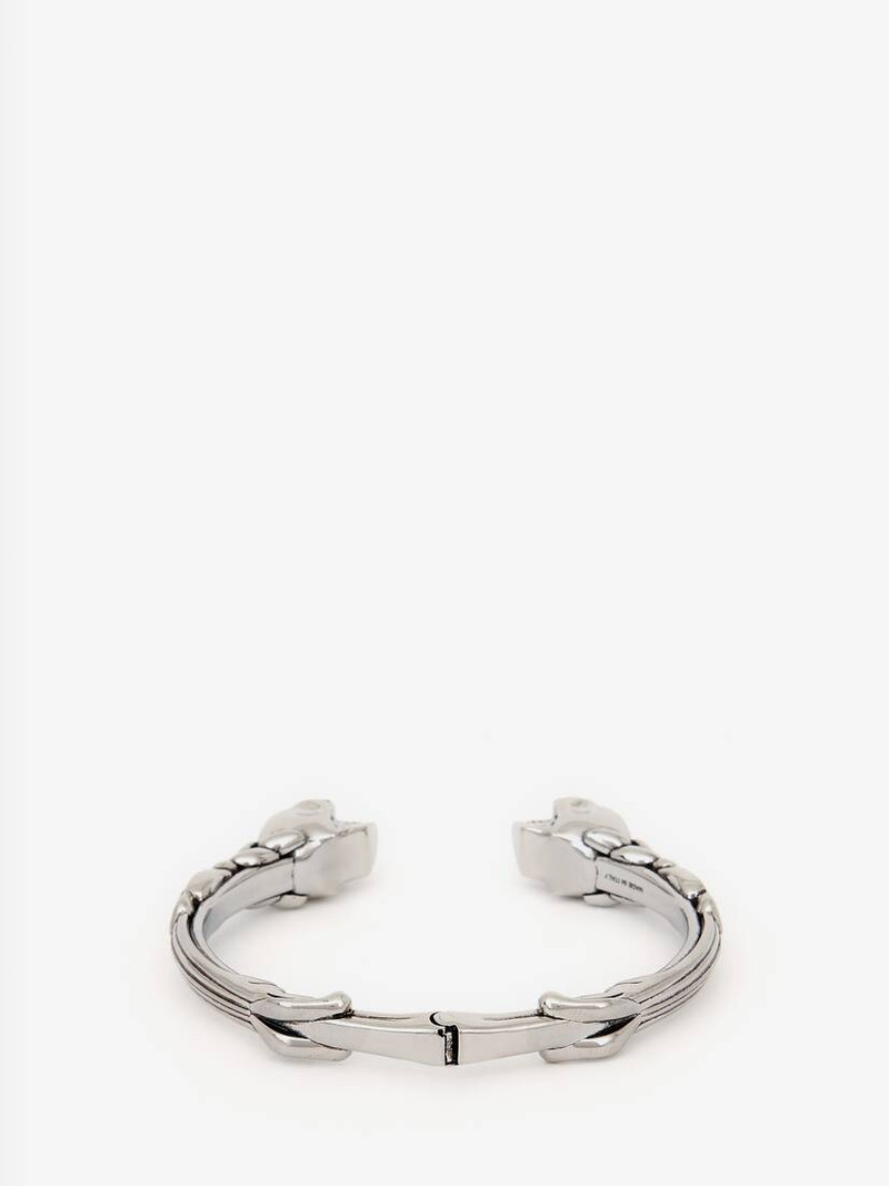 Alexander McQueen Twin Textured Skull Bracelet in Silver outlook