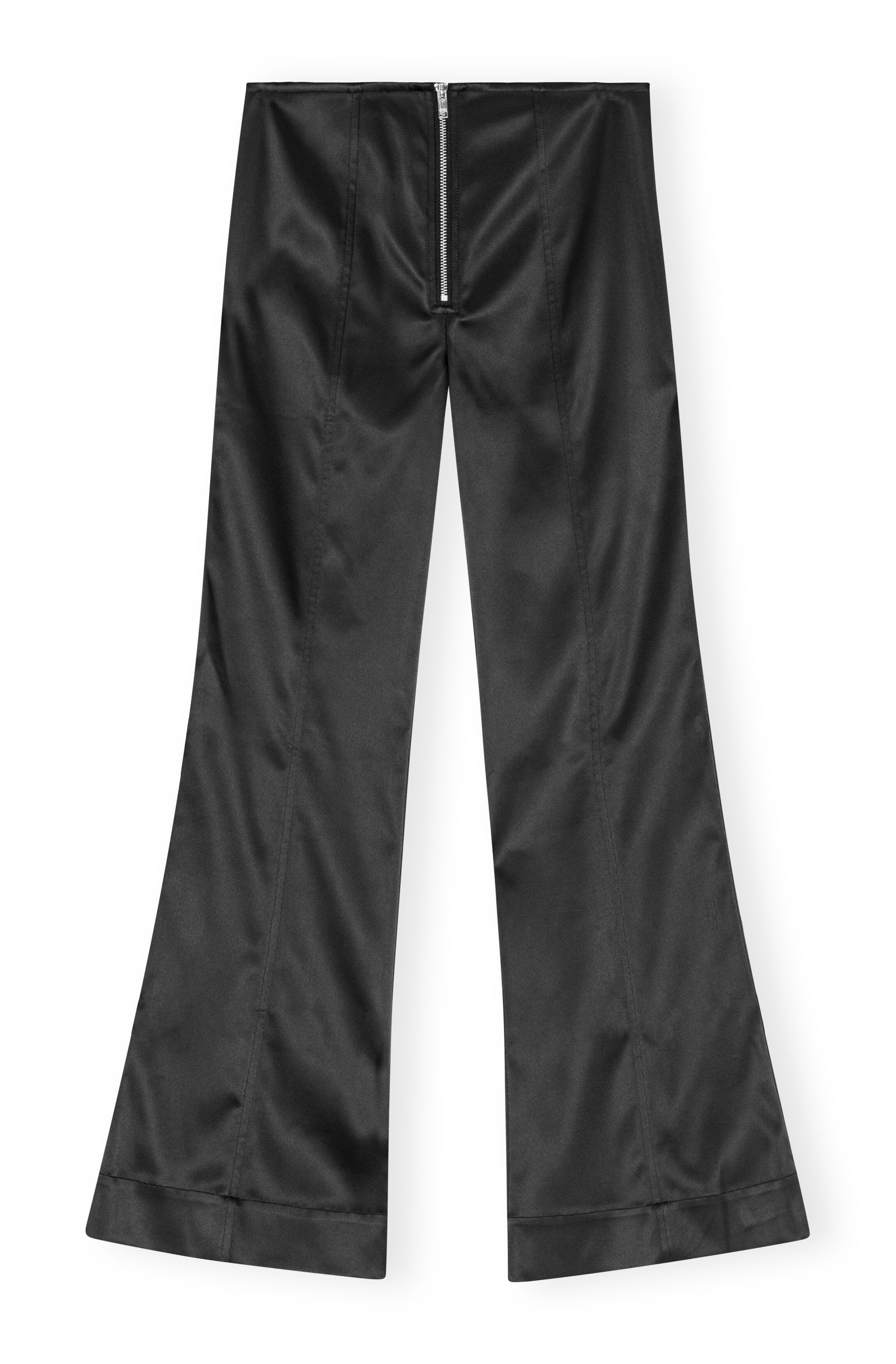 BLACK DOUBLE SATIN FLARED PANTS - 1