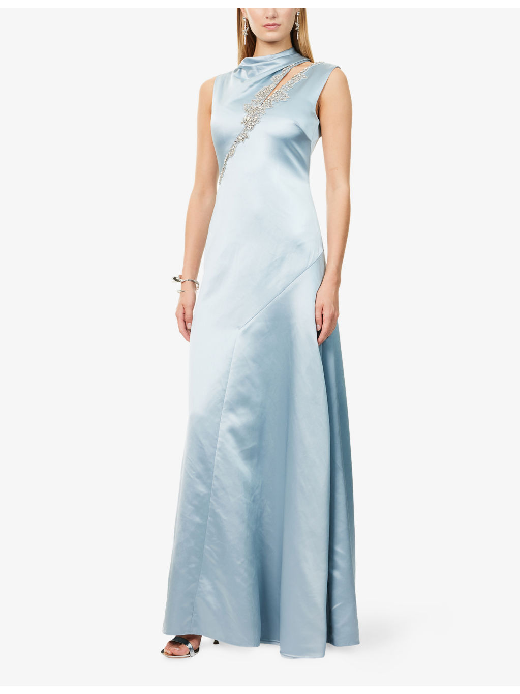 Crystal-Embellished Sleeveless Satin Gown - 3