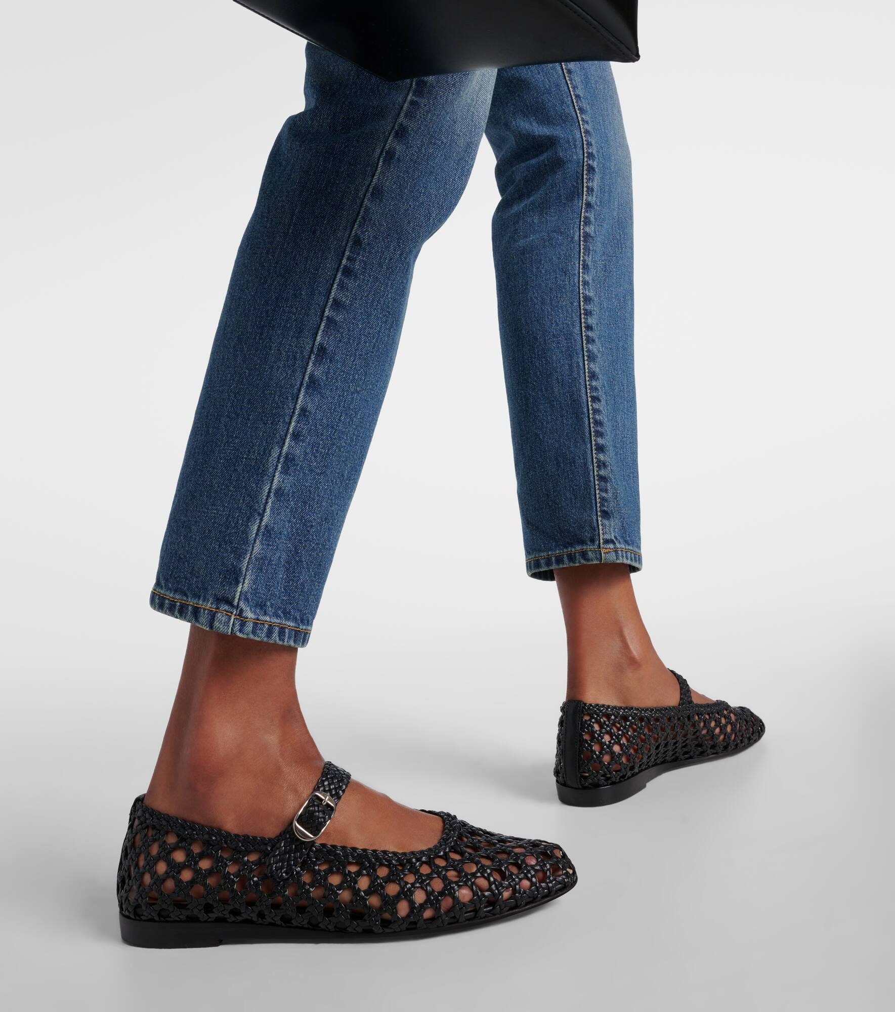 Woven leather Mary Jane flats - 7
