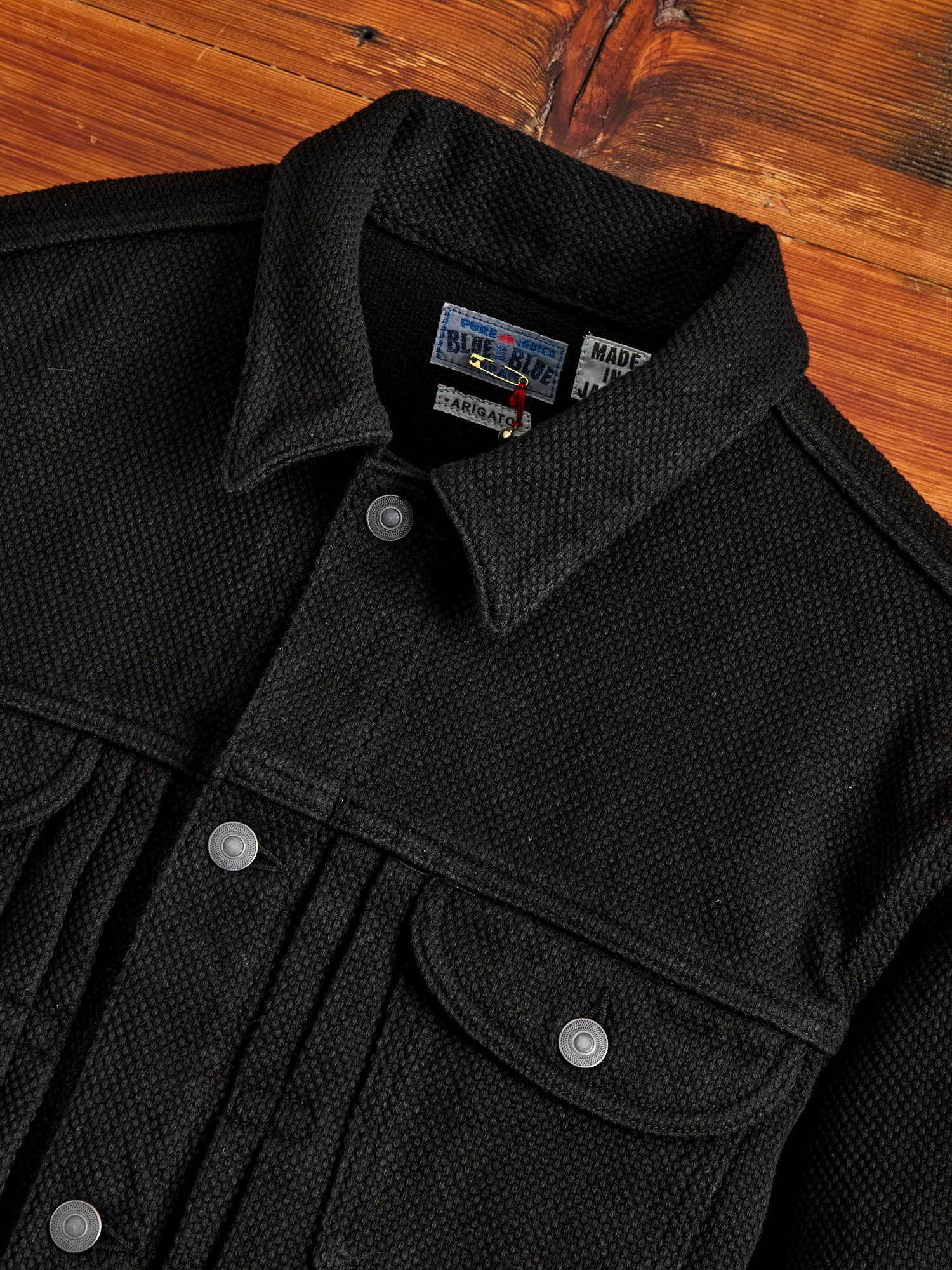 Double Cloth Sashiko Trucker Jacket in Black - 5