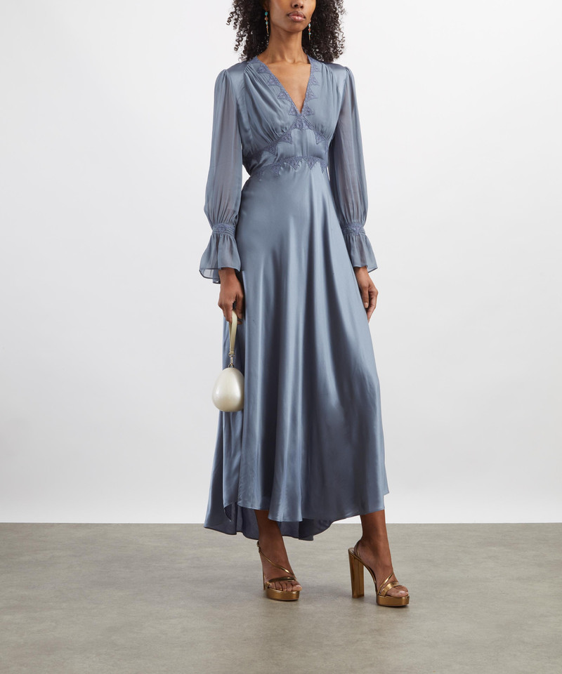 Arlena Stone Blue Silk-Satin Dress 2