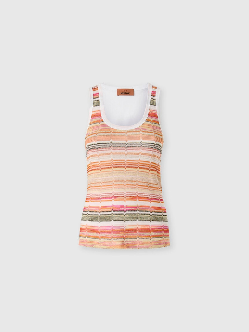 Tank top with knitted insert in greek lamé motif 1
