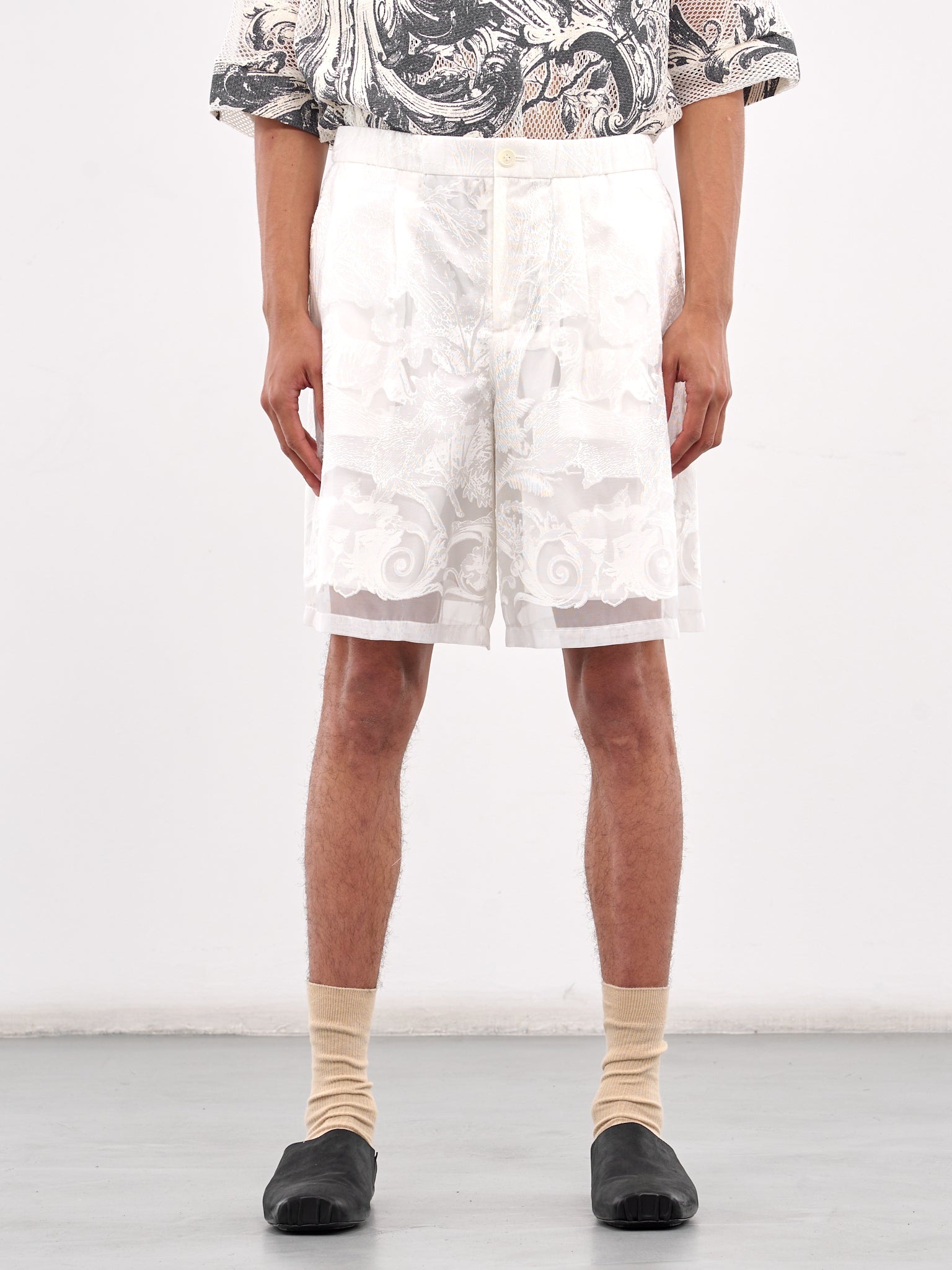 Sheer Printed Drawstring Shorts - 1