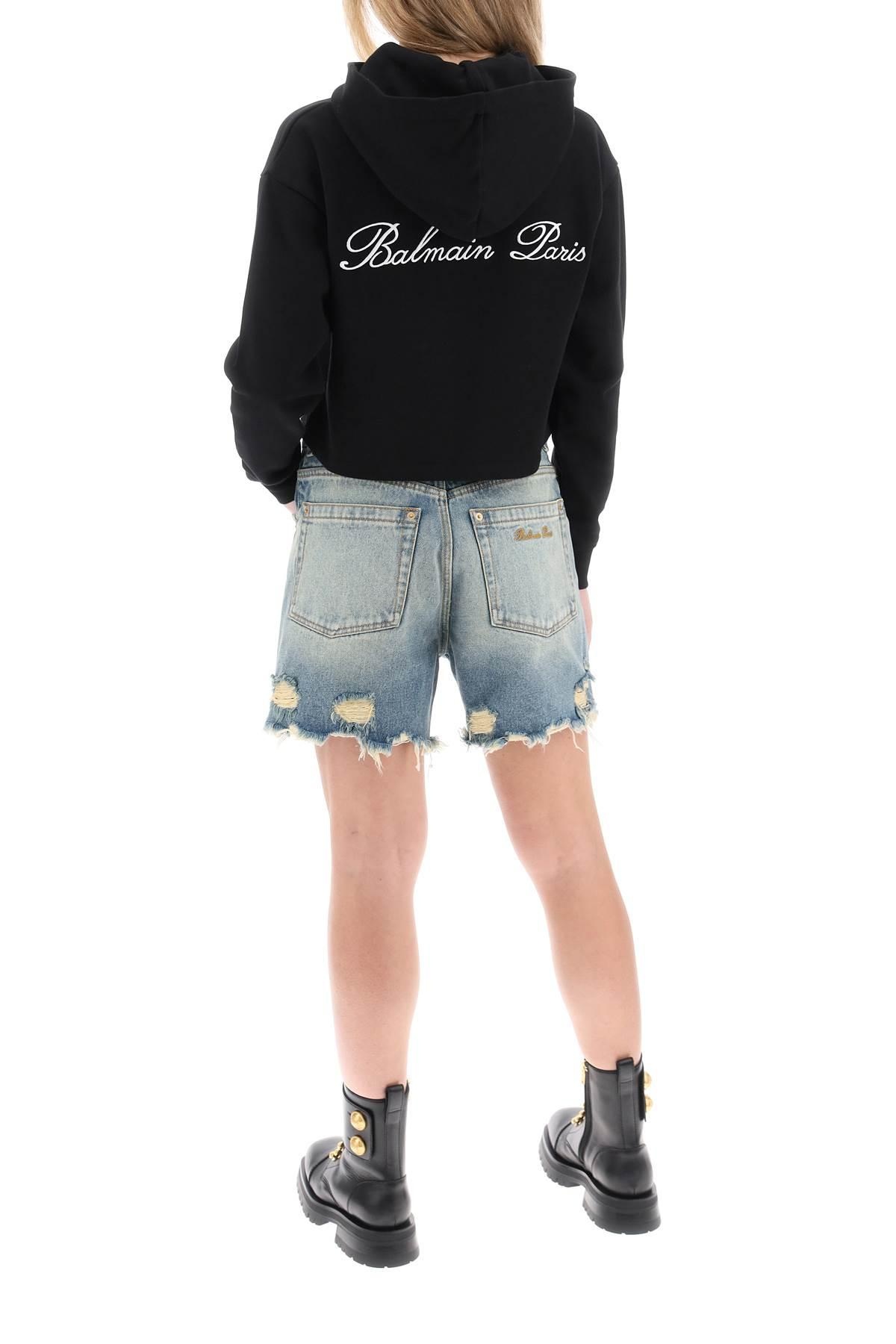 Balmain Cropped Hoodie With Logo Embroidery - 2