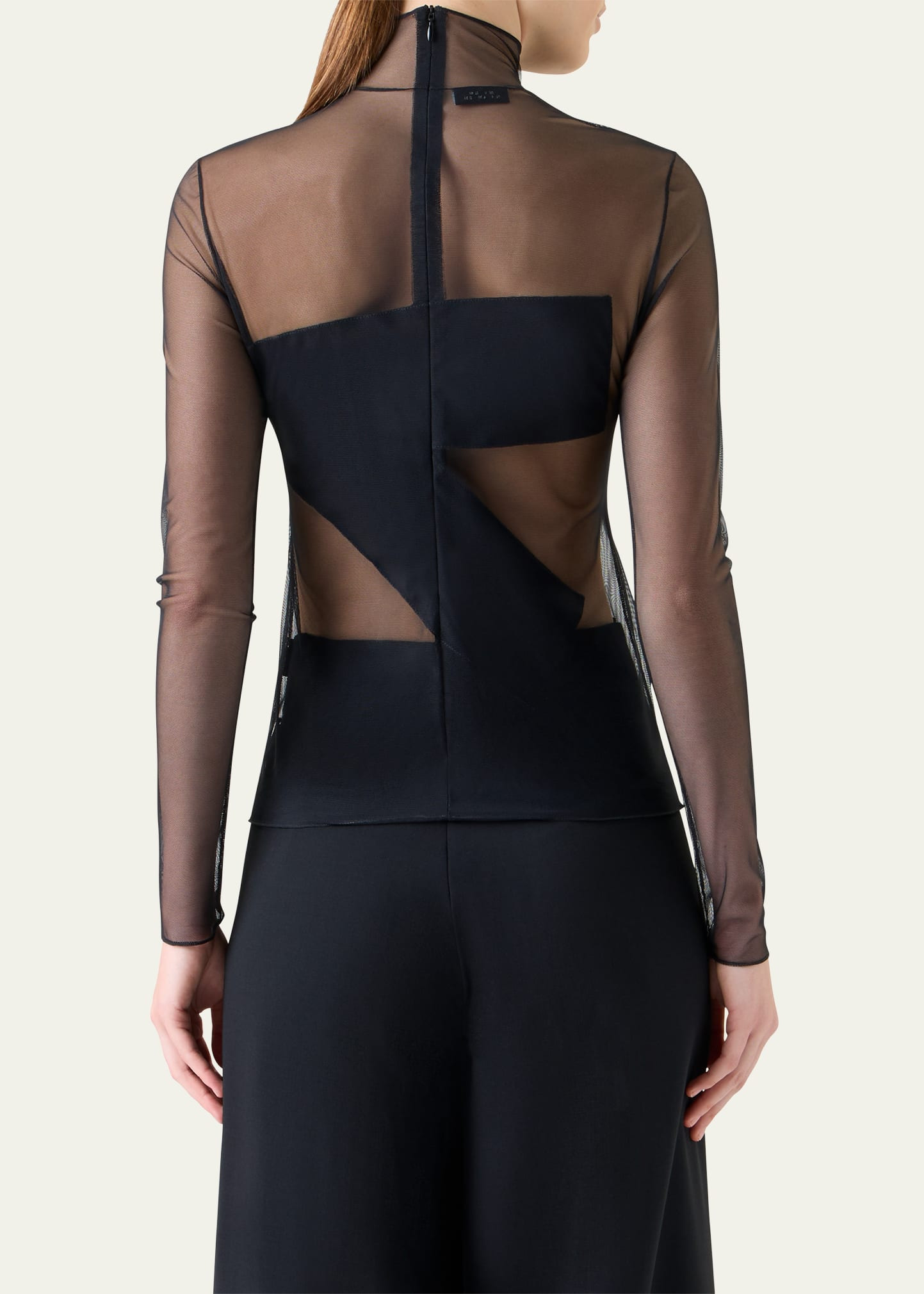 Mock-Neck Zigzag Tulle Long-Sleeve Top - 3