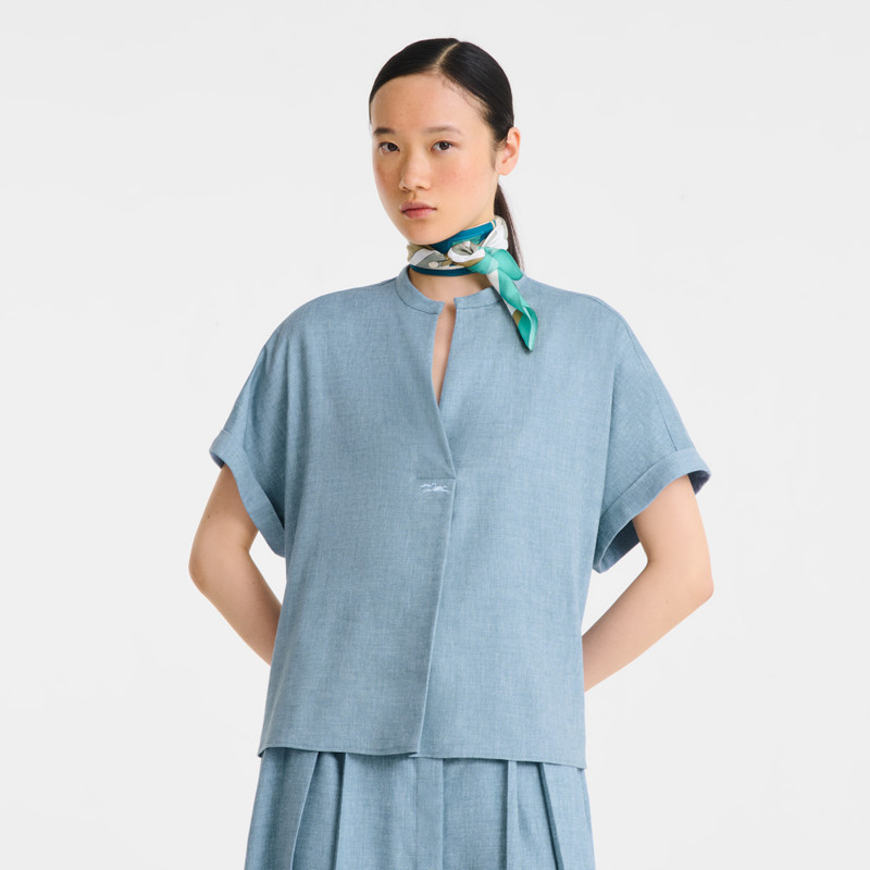 Longchamp Equestrian Tower Silk scarf 70 Mint - Silk outlook